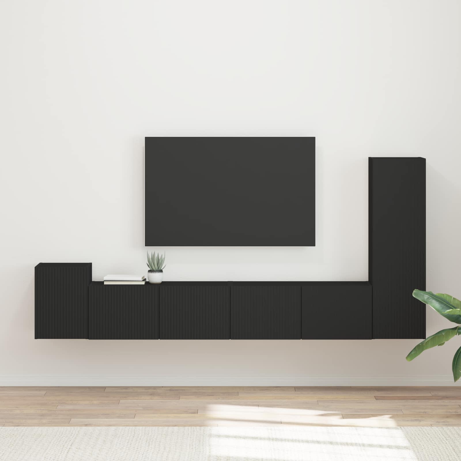 Tv-meubelset Wandgemonteerd 3 pcs Zwart Bewerkt hout is nu te koop bij PeponiXL, paradijselijk wonen!