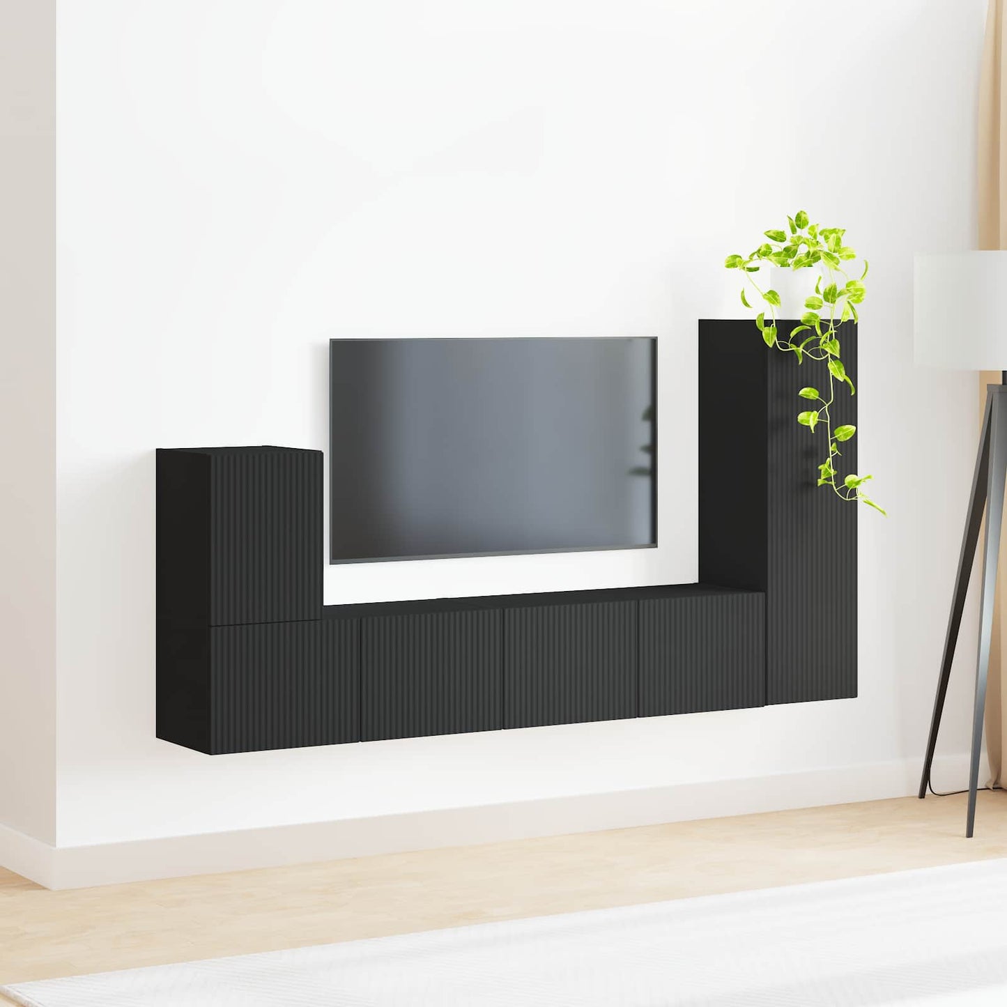 Tv-meubelset Wandgemonteerd 3 pcs Zwart Bewerkt hout is nu te koop bij PeponiXL, paradijselijk wonen!