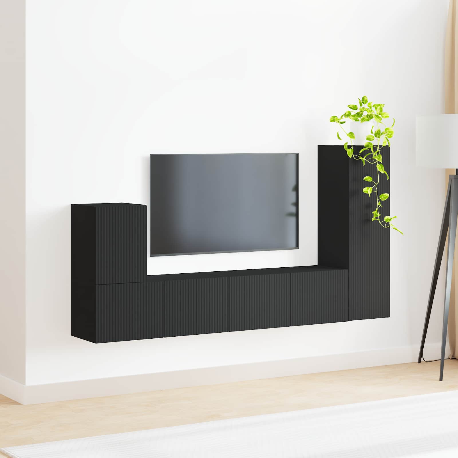 Tv-meubelset Wandgemonteerd 3 pcs Zwart Bewerkt hout is nu te koop bij PeponiXL, paradijselijk wonen!
