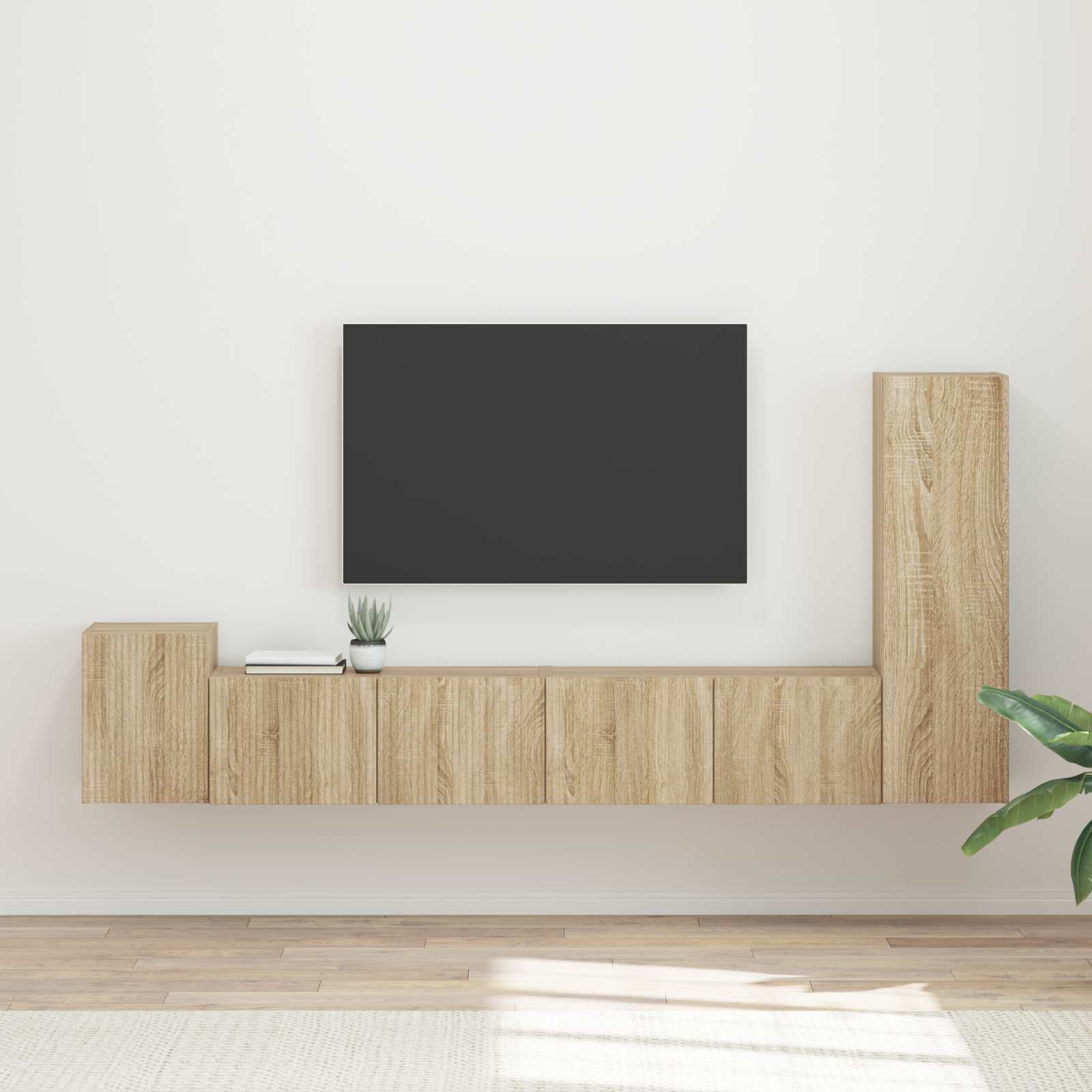 Tv-meubelset Wandgemonteerd 3 pcs Sonoma Eiken Bewerkt hout is nu te koop bij PeponiXL, paradijselijk wonen!