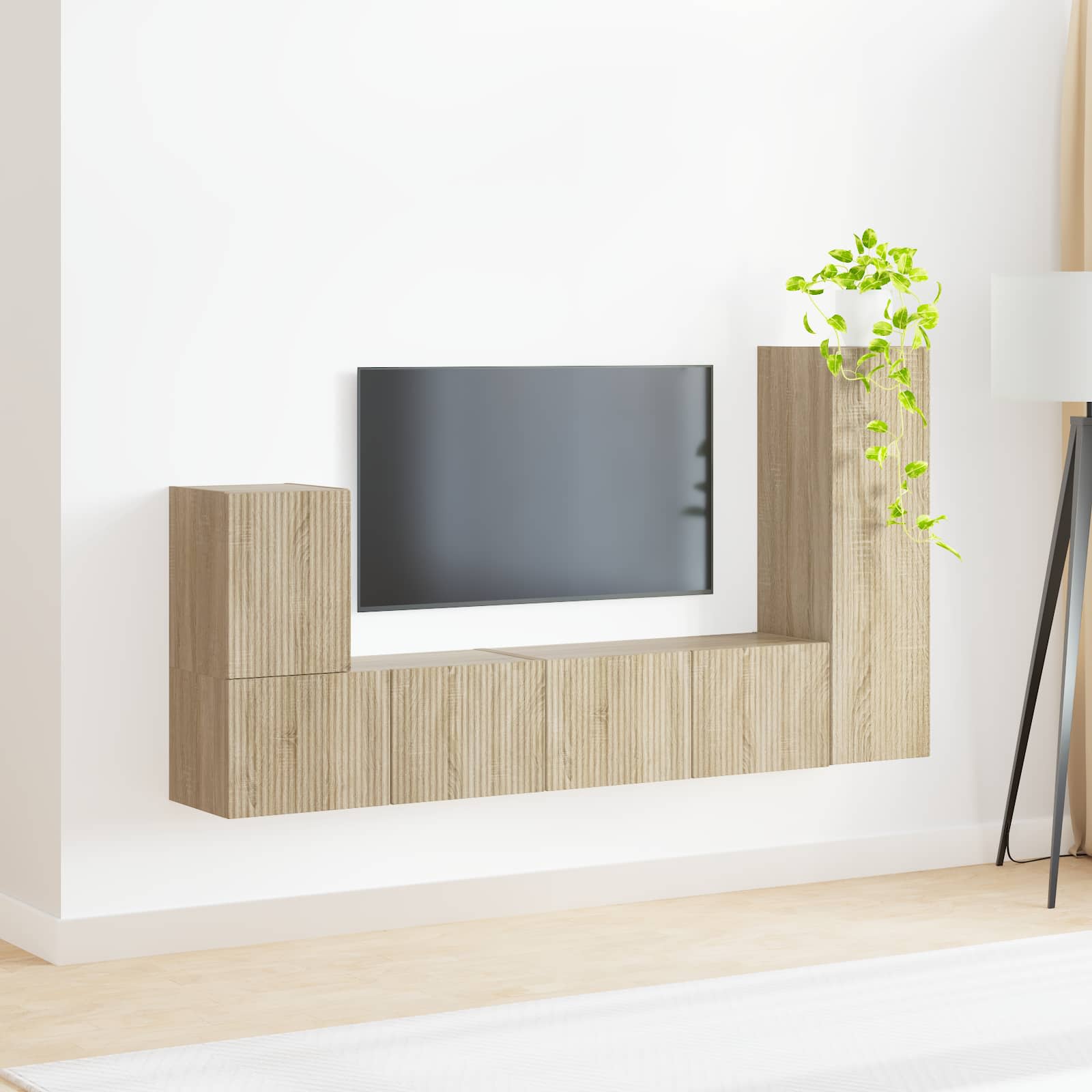 Tv-meubelset Wandgemonteerd 3 pcs Sonoma Eiken Bewerkt hout is nu te koop bij PeponiXL, paradijselijk wonen!