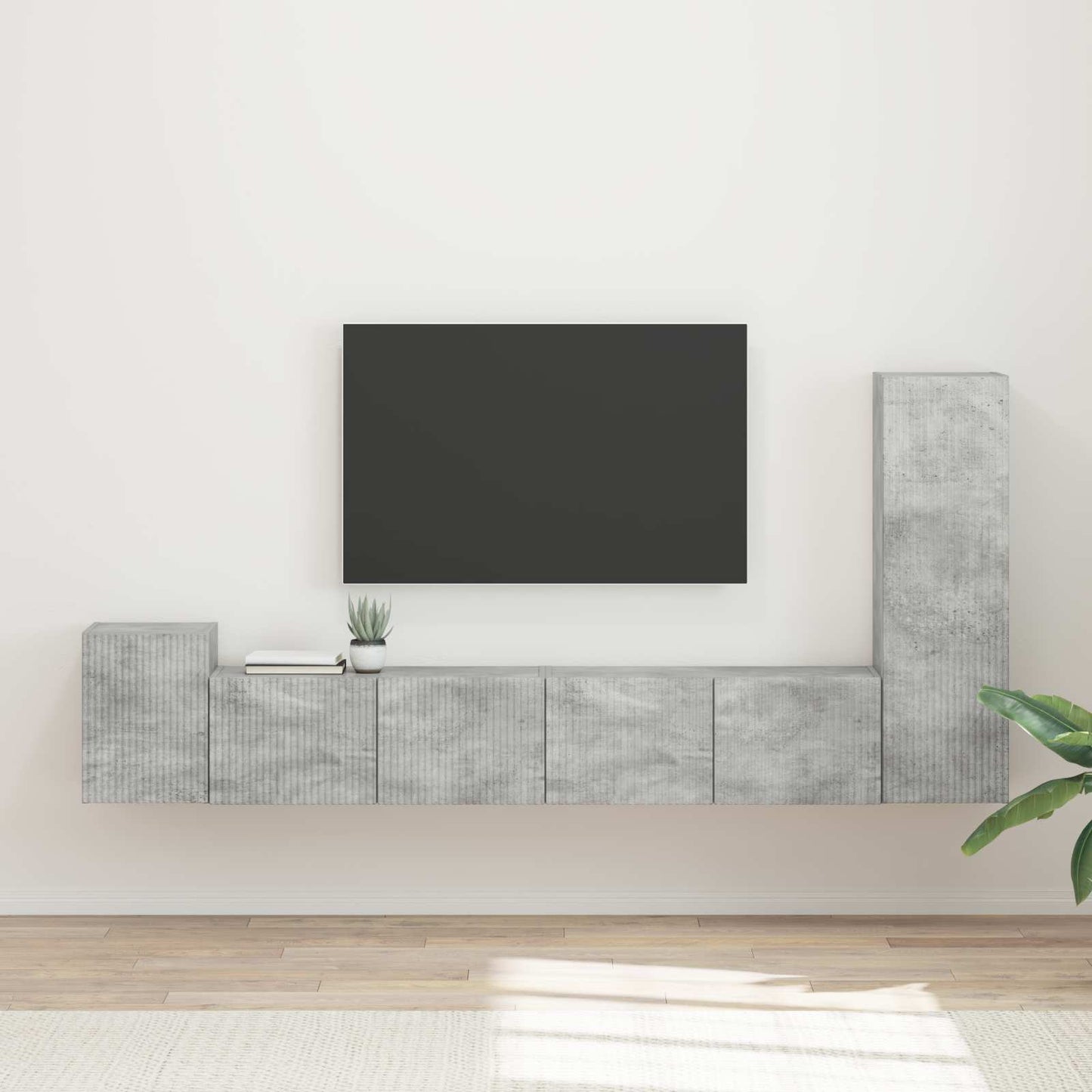 Tv-meubelset Wandgemonteerd 3 pcs Beton Grijs Bewerkt hout is nu te koop bij PeponiXL, paradijselijk wonen!