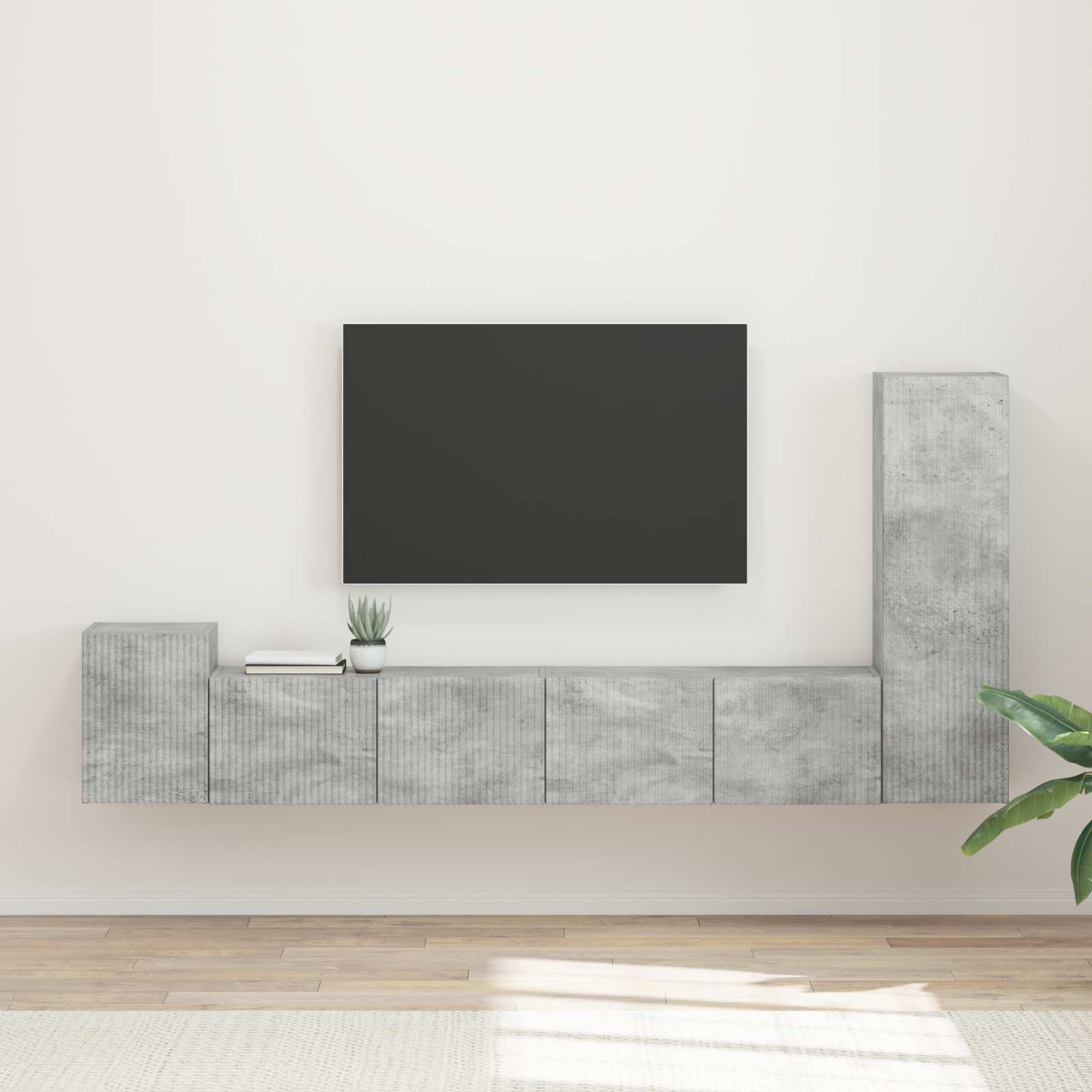 Tv-meubelset Wandgemonteerd 3 pcs Beton Grijs Bewerkt hout is nu te koop bij PeponiXL, paradijselijk wonen!
