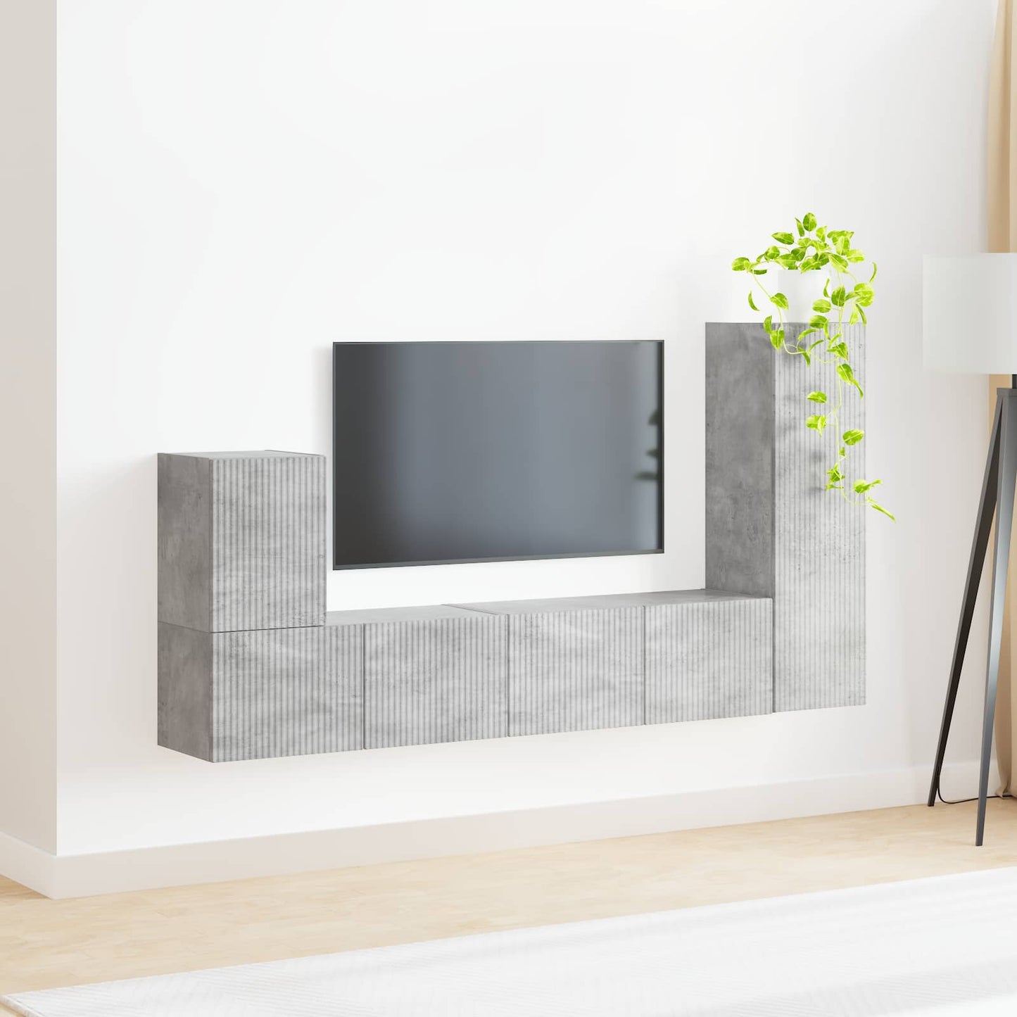 Tv-meubelset Wandgemonteerd 3 pcs Beton Grijs Bewerkt hout is nu te koop bij PeponiXL, paradijselijk wonen!