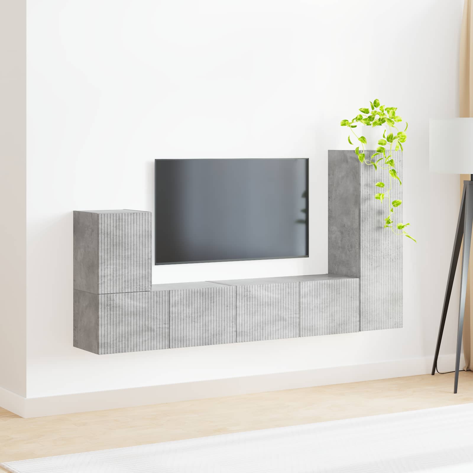 Tv-meubelset Wandgemonteerd 3 pcs Beton Grijs Bewerkt hout is nu te koop bij PeponiXL, paradijselijk wonen!