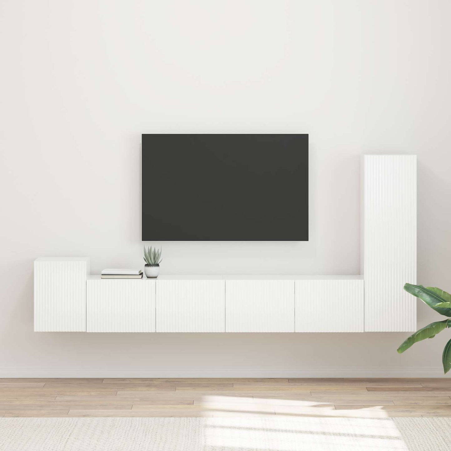 Tv-meubelset Wandgemonteerd 3 pcs Hoogglans wit Bewerkt hout is nu te koop bij PeponiXL, paradijselijk wonen!