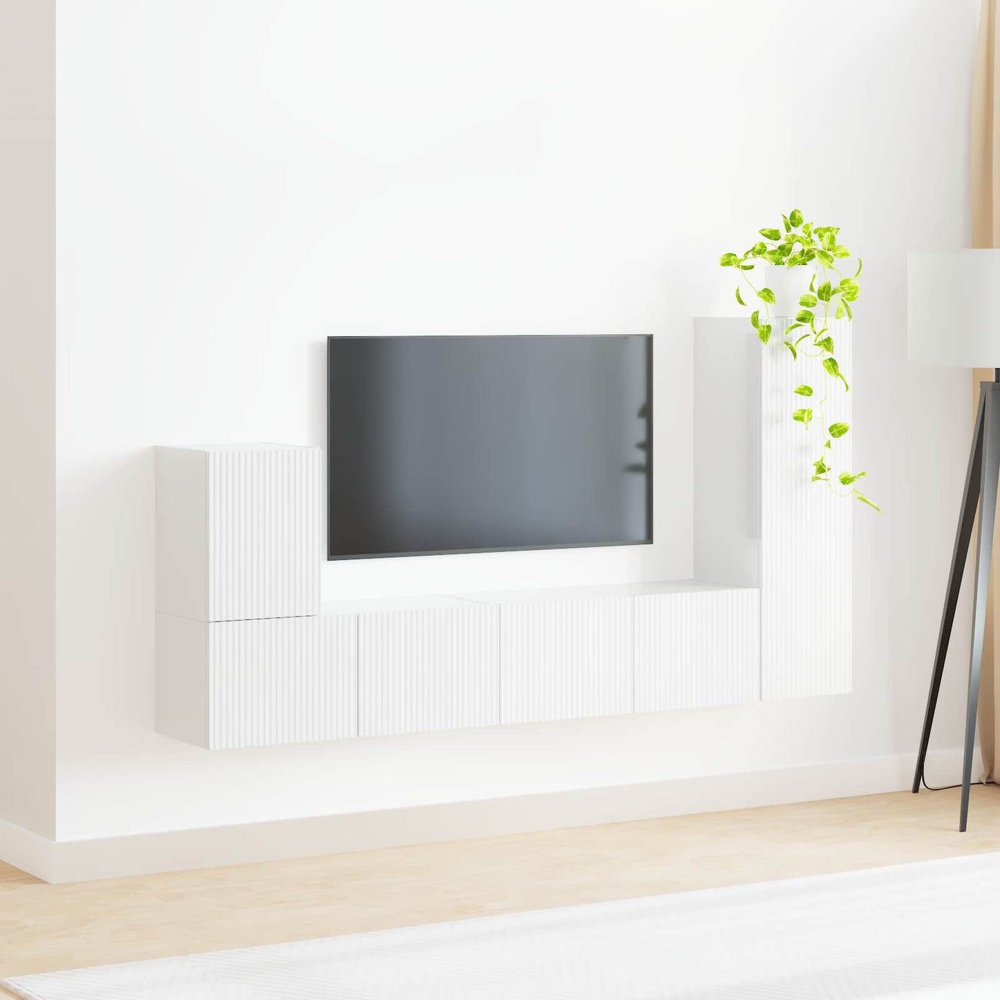 Tv-meubelset Wandgemonteerd 3 pcs Hoogglans wit Bewerkt hout is nu te koop bij PeponiXL, paradijselijk wonen!