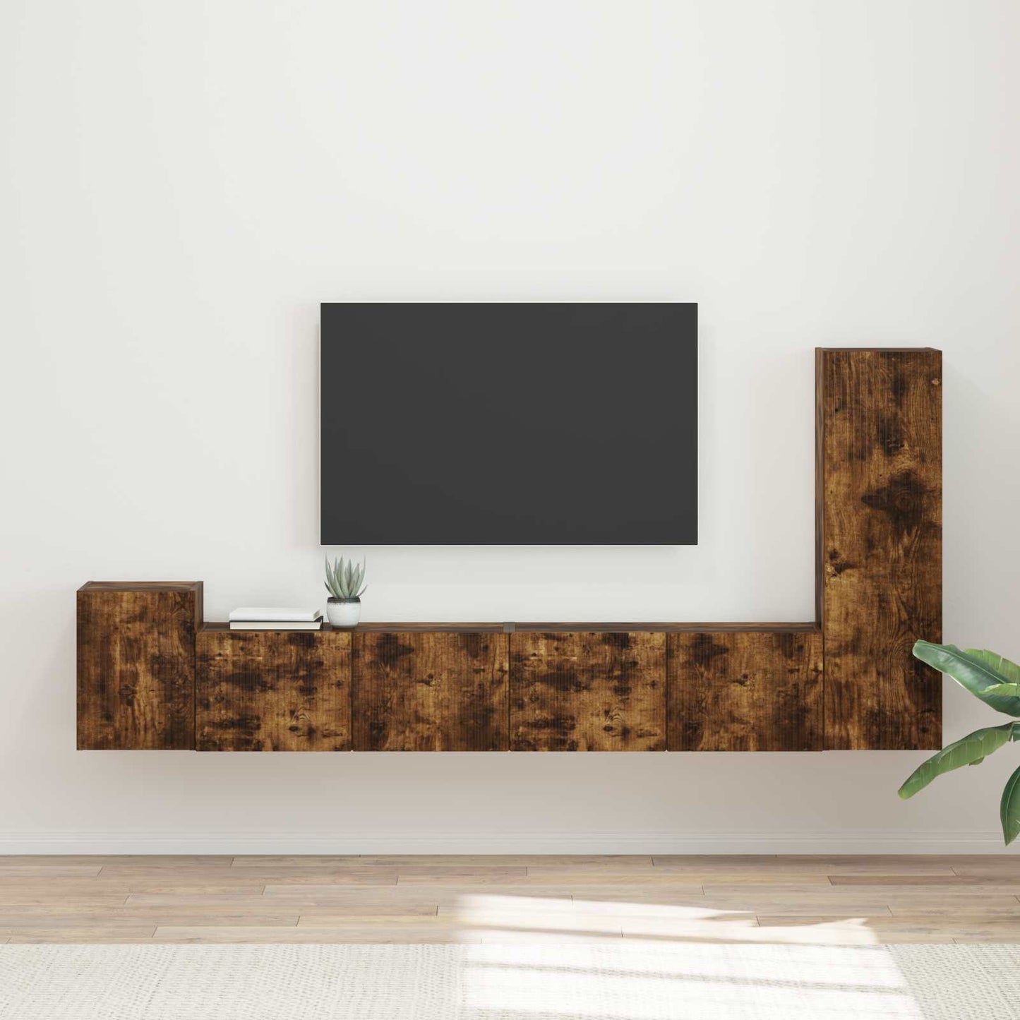 Tv-meubelset Wandgemonteerd 3 pcs Gerookt eiken Bewerkt hout is nu te koop bij PeponiXL, paradijselijk wonen!