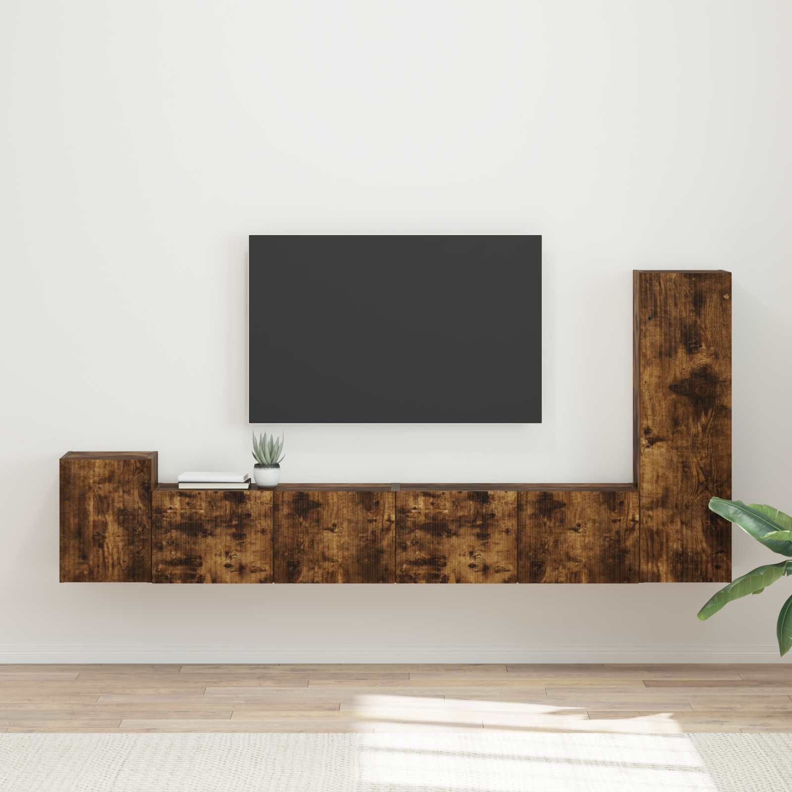 Tv-meubelset Wandgemonteerd 3 pcs Gerookt eiken Bewerkt hout is nu te koop bij PeponiXL, paradijselijk wonen!