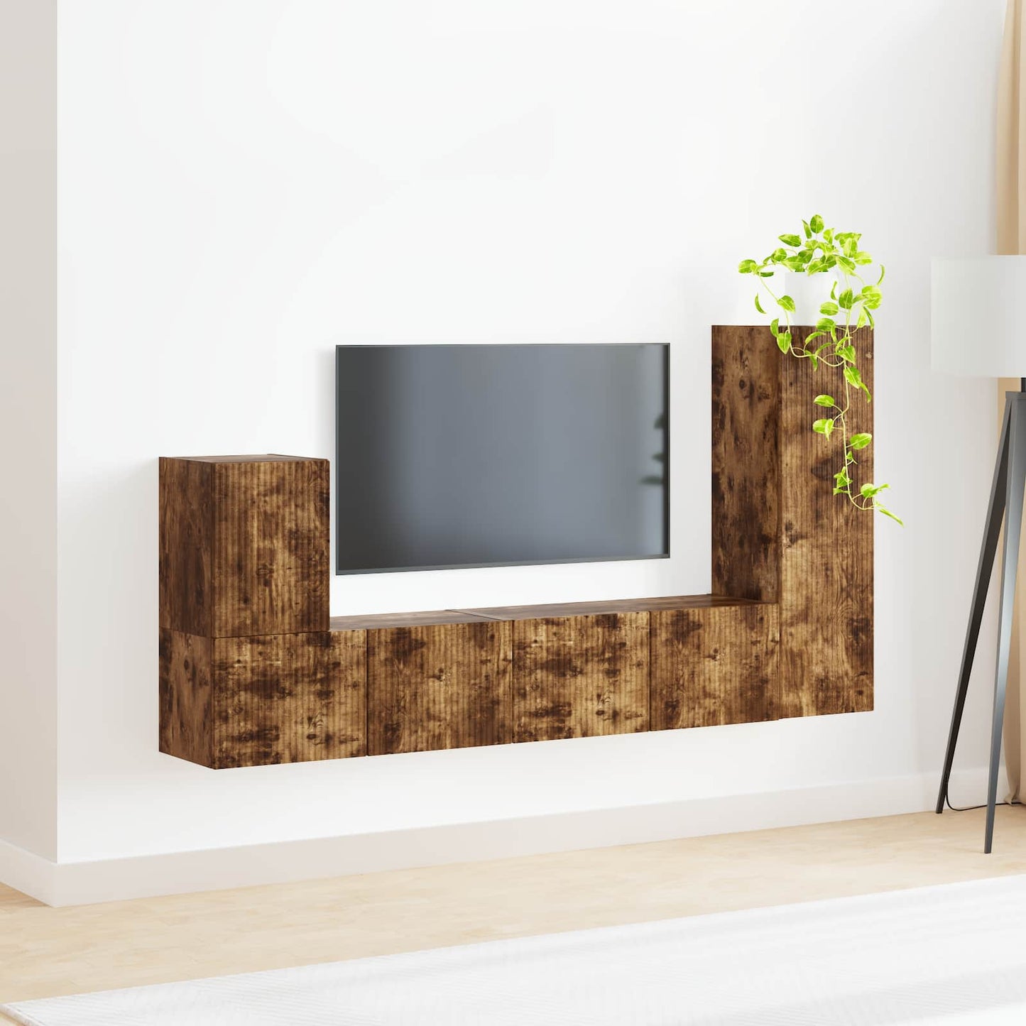 Tv-meubelset Wandgemonteerd 3 pcs Gerookt eiken Bewerkt hout is nu te koop bij PeponiXL, paradijselijk wonen!