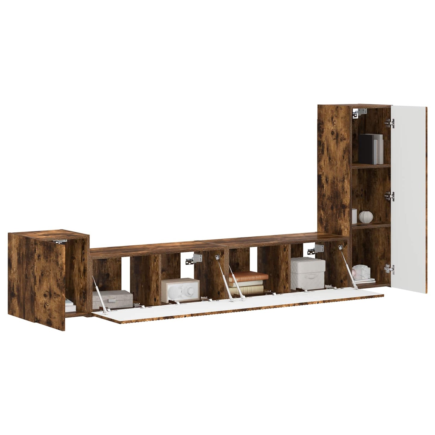 Tv-meubelset Wandgemonteerd 3 pcs Gerookt eiken Bewerkt hout is nu te koop bij PeponiXL, paradijselijk wonen!