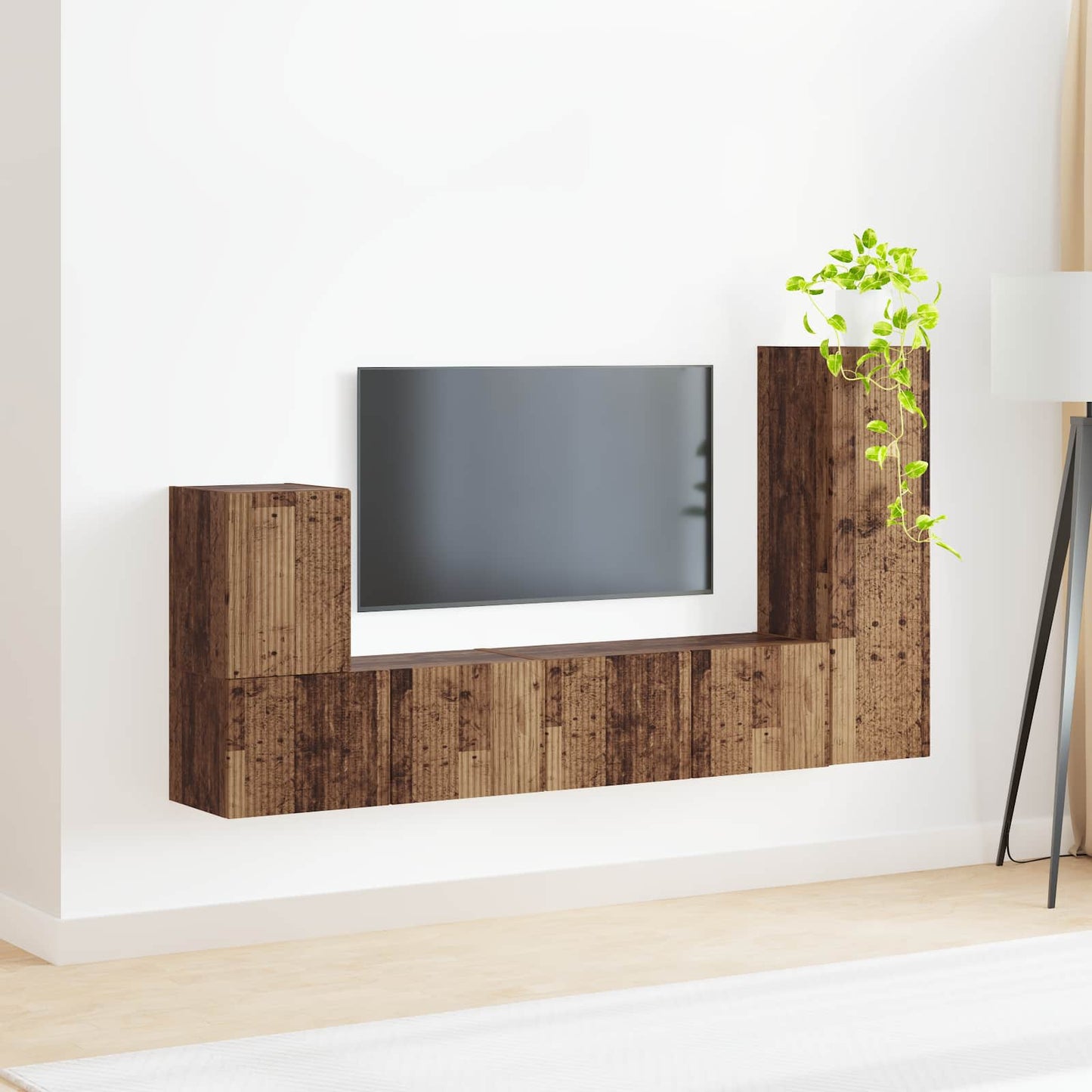 Tv-meubelset Wandgemonteerd 3 pcs Oudhout Bewerkt hout is nu te koop bij PeponiXL, paradijselijk wonen!