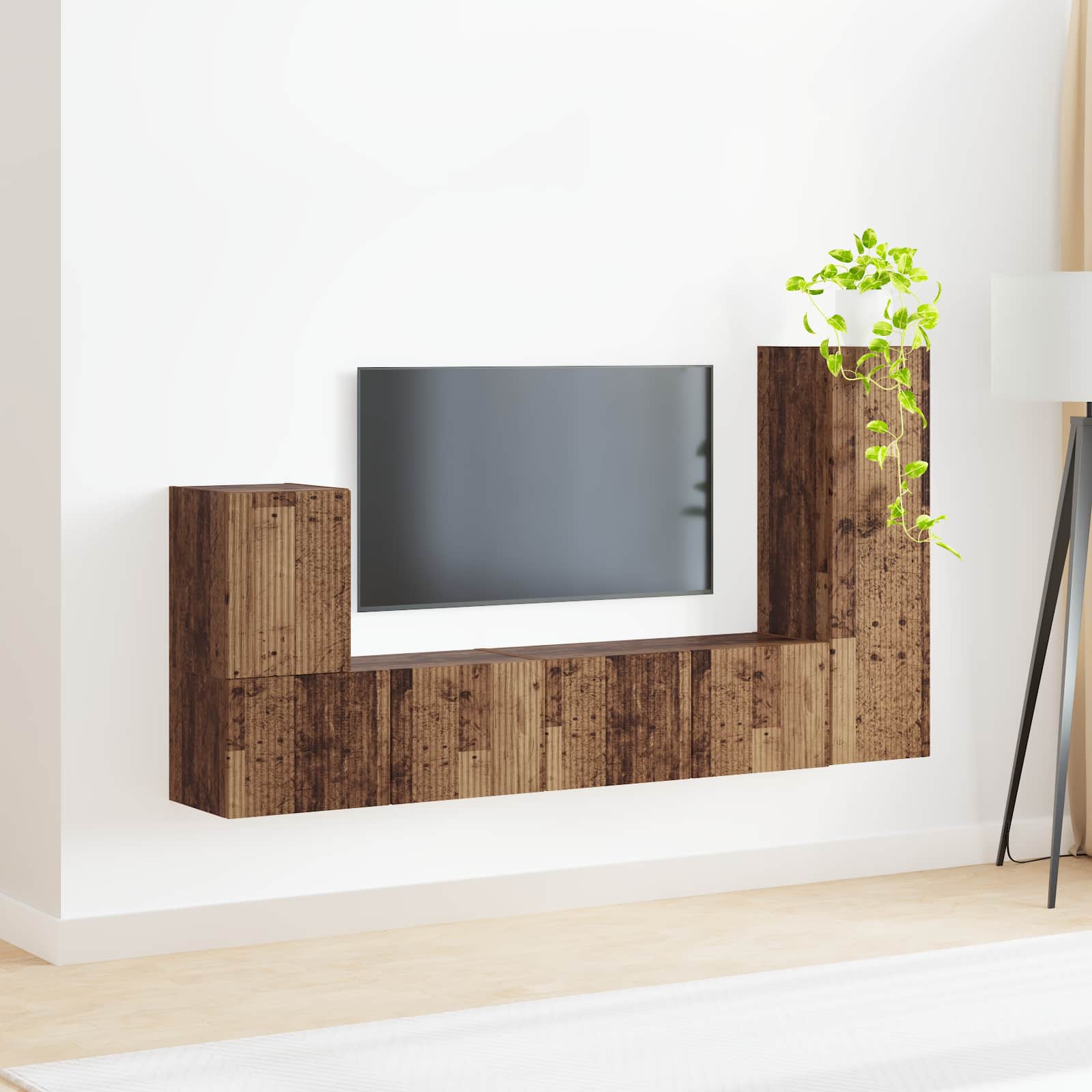Tv-meubelset Wandgemonteerd 3 pcs Oudhout Bewerkt hout is nu te koop bij PeponiXL, paradijselijk wonen!