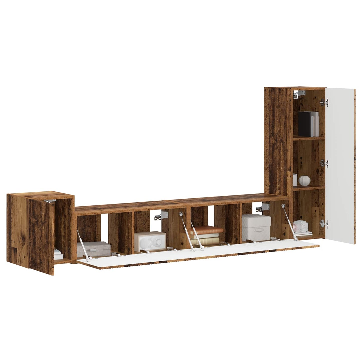 Tv-meubelset Wandgemonteerd 3 pcs Oudhout Bewerkt hout is nu te koop bij PeponiXL, paradijselijk wonen!