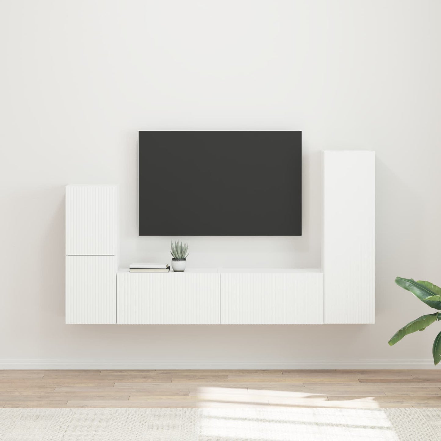 Tv-meubelset Wandgemonteerd 4 pcs Wit Bewerkt hout is nu te koop bij PeponiXL, paradijselijk wonen!