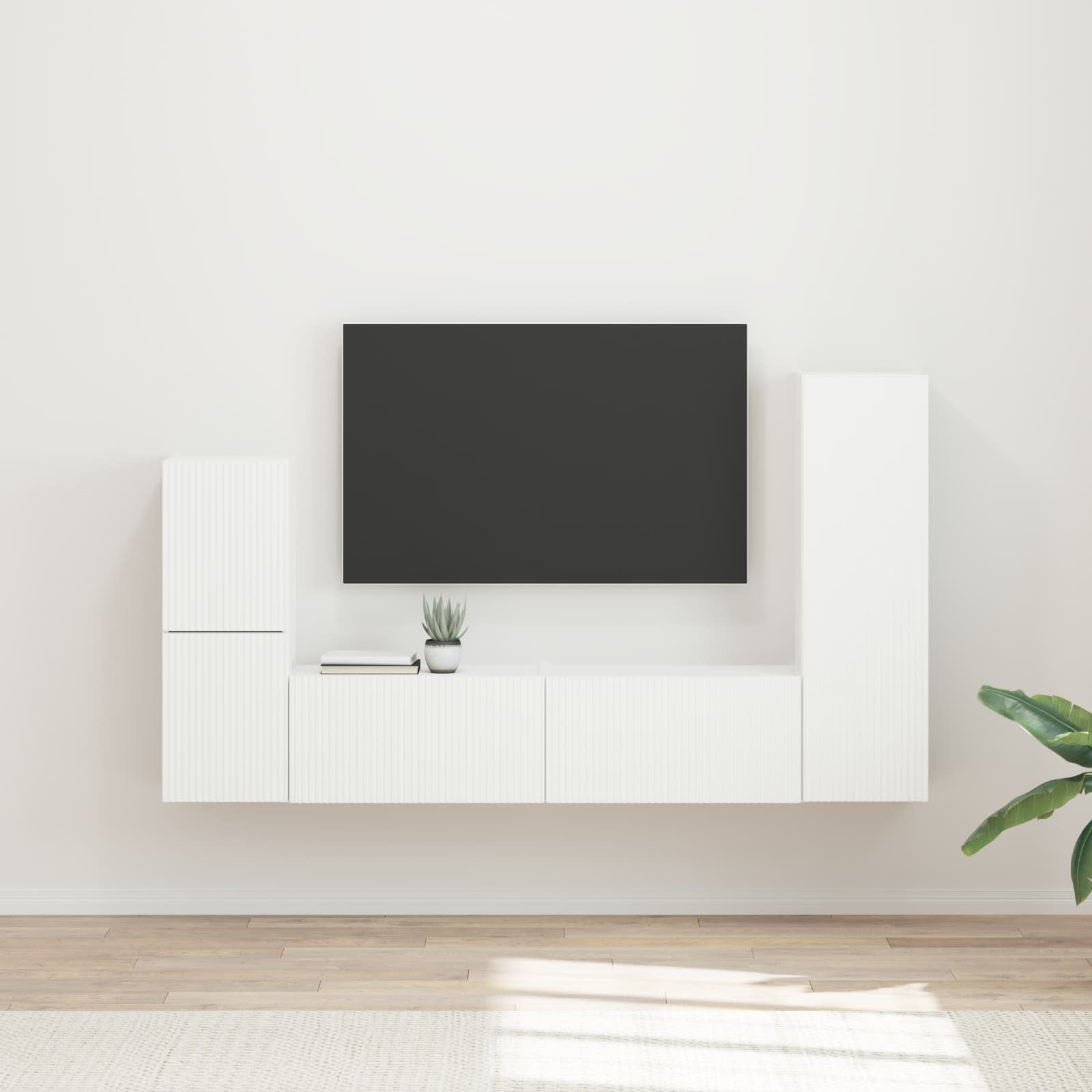 Tv-meubelset Wandgemonteerd 4 pcs Wit Bewerkt hout is nu te koop bij PeponiXL, paradijselijk wonen!