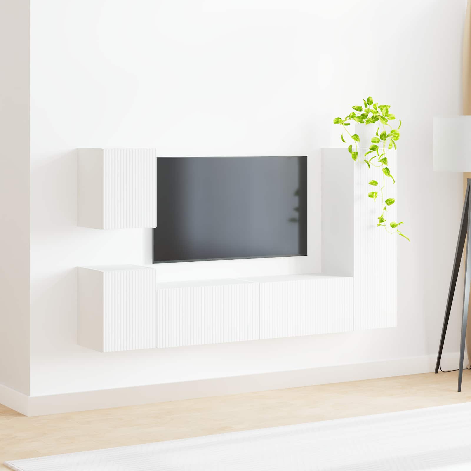 Tv-meubelset Wandgemonteerd 4 pcs Wit Bewerkt hout is nu te koop bij PeponiXL, paradijselijk wonen!