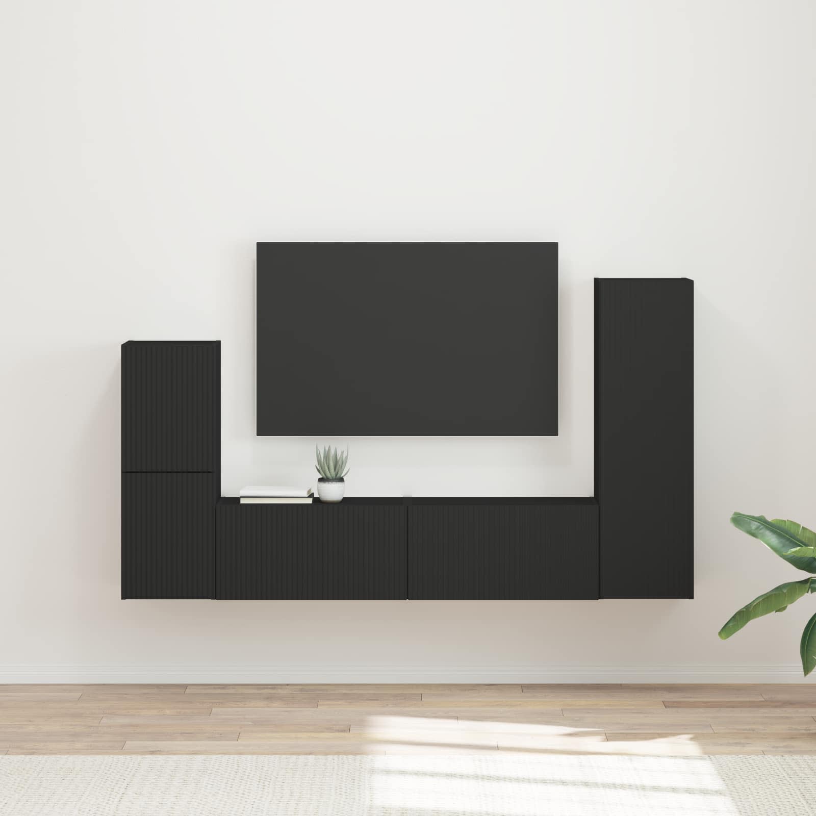 Tv-meubelset Wandgemonteerd 4 pcs Zwart Bewerkt hout is nu te koop bij PeponiXL, paradijselijk wonen!