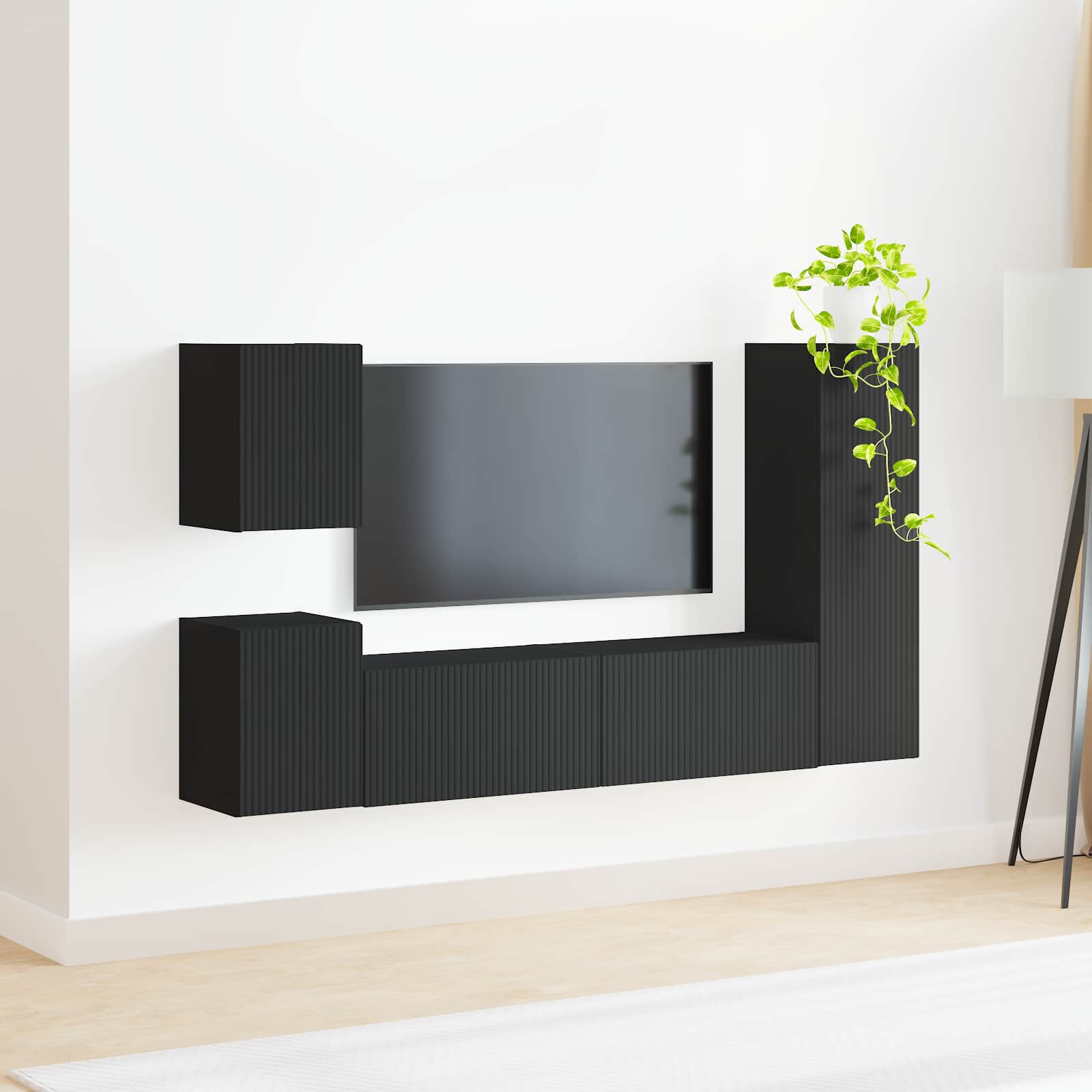 Tv-meubelset Wandgemonteerd 4 pcs Zwart Bewerkt hout is nu te koop bij PeponiXL, paradijselijk wonen!
