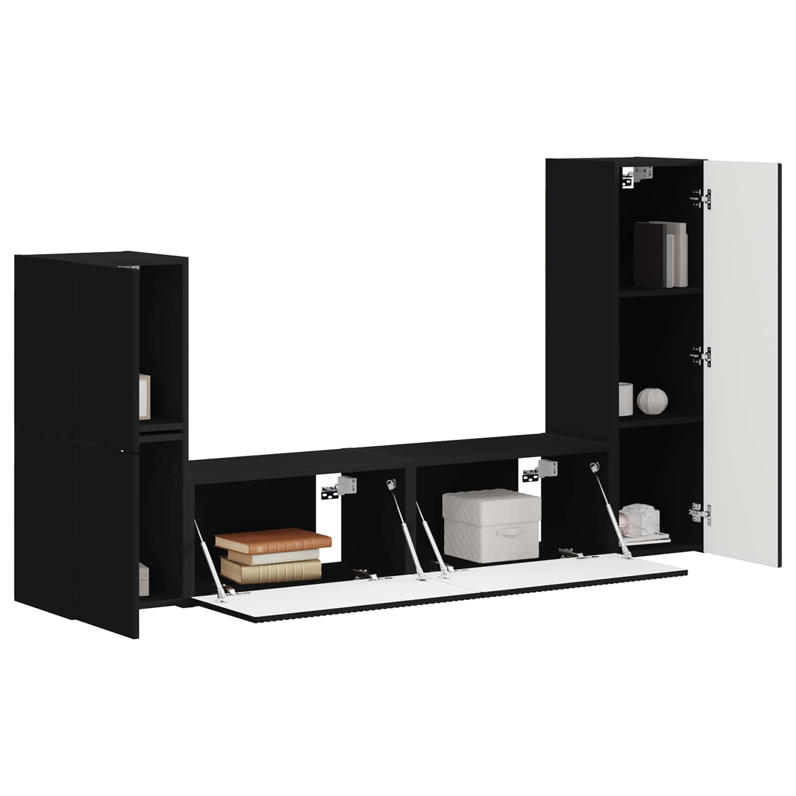 Tv-meubelset Wandgemonteerd 4 pcs Zwart Bewerkt hout is nu te koop bij PeponiXL, paradijselijk wonen!