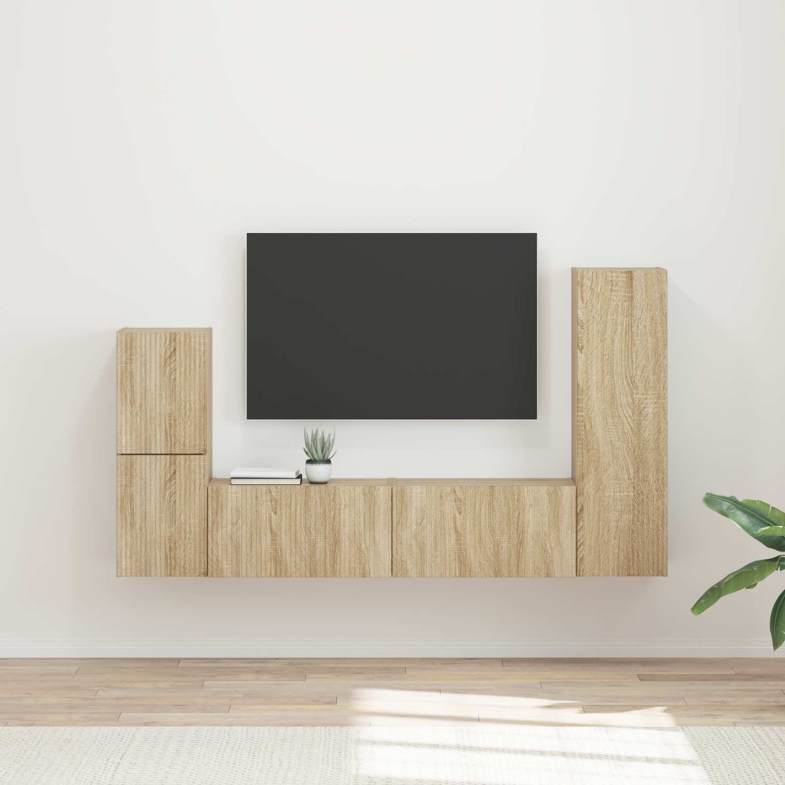 Tv-meubelset Wandgemonteerd 4 pcs Sonoma Eiken Bewerkt hout is nu te koop bij PeponiXL, paradijselijk wonen!