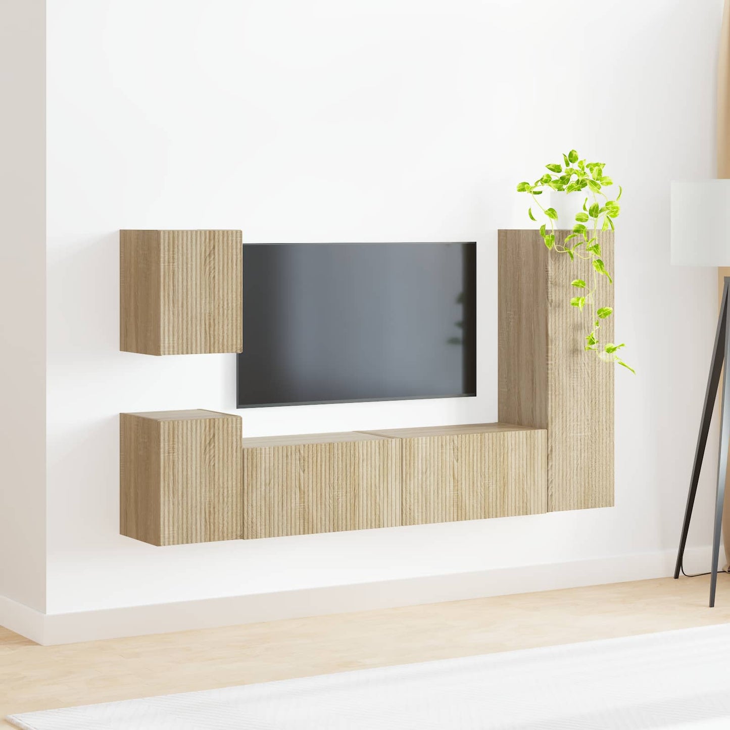 Tv-meubelset Wandgemonteerd 4 pcs Sonoma Eiken Bewerkt hout is nu te koop bij PeponiXL, paradijselijk wonen!