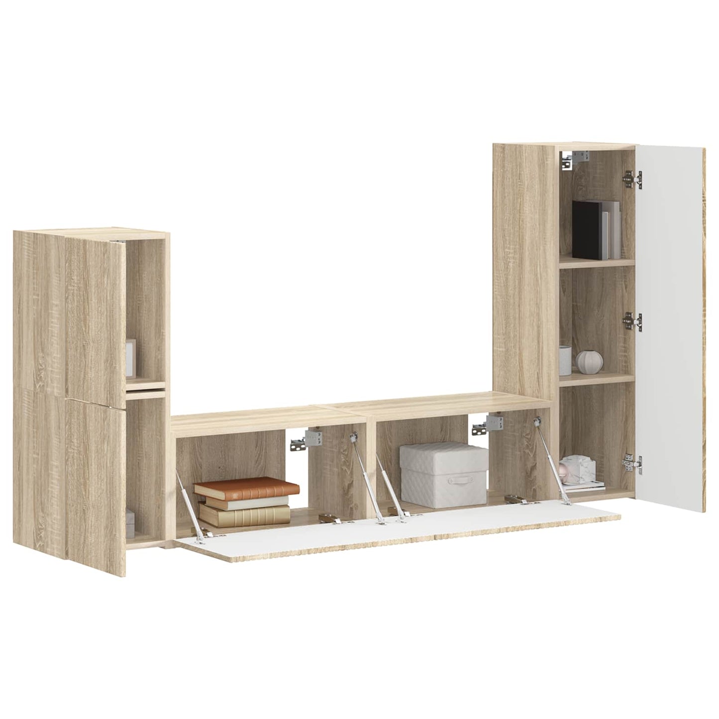 Tv-meubelset Wandgemonteerd 4 pcs Sonoma Eiken Bewerkt hout is nu te koop bij PeponiXL, paradijselijk wonen!