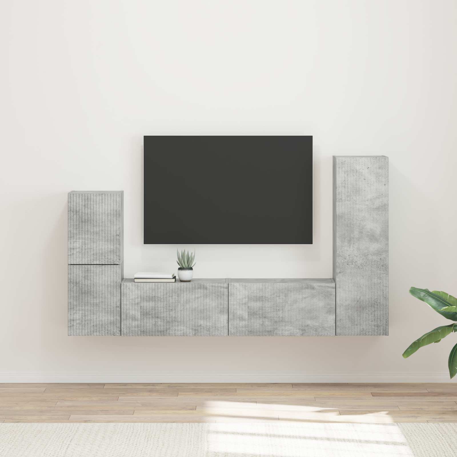 Tv-meubelset Wandgemonteerd 4 pcs Beton Grijs Bewerkt hout is nu te koop bij PeponiXL, paradijselijk wonen!