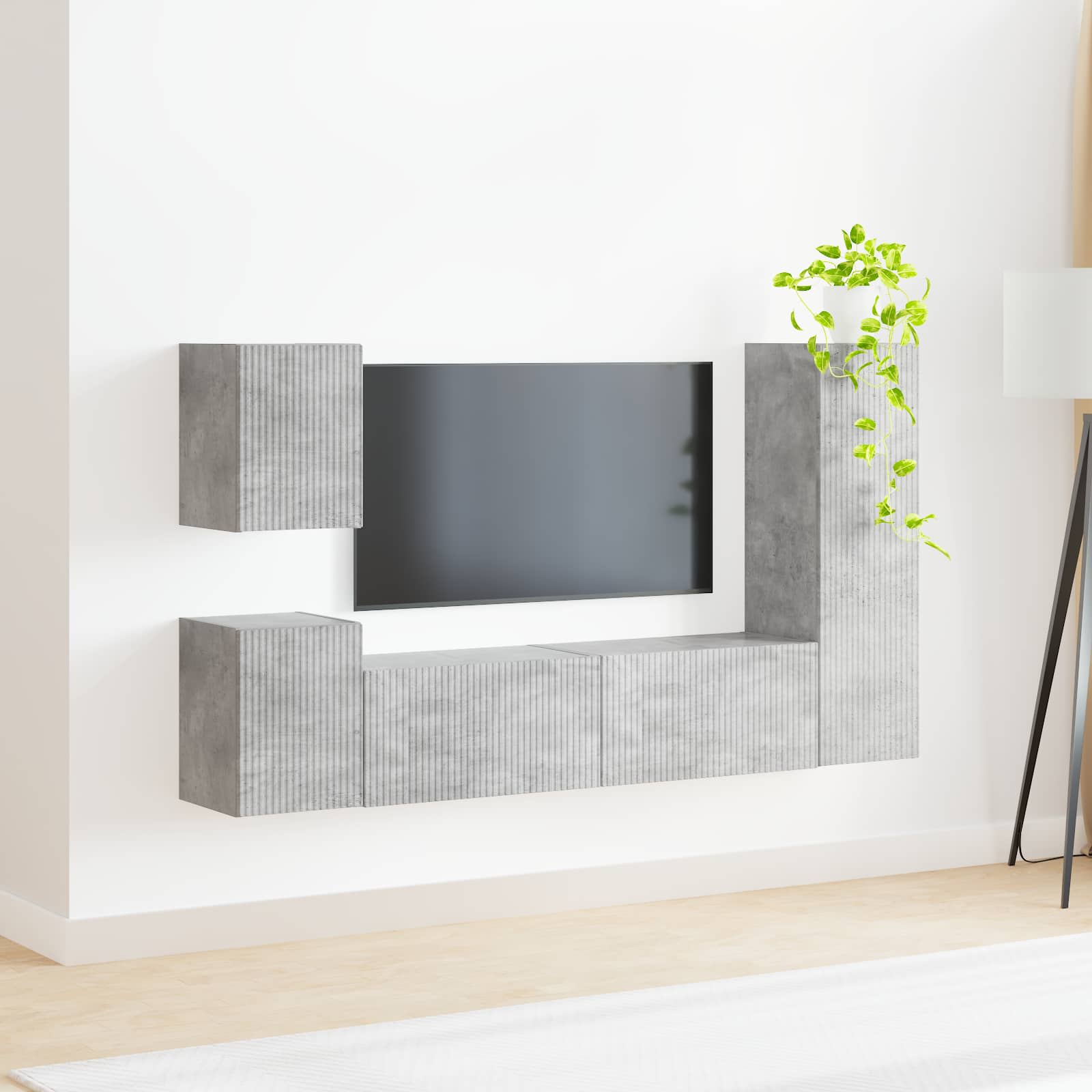 Tv-meubelset Wandgemonteerd 4 pcs Beton Grijs Bewerkt hout is nu te koop bij PeponiXL, paradijselijk wonen!
