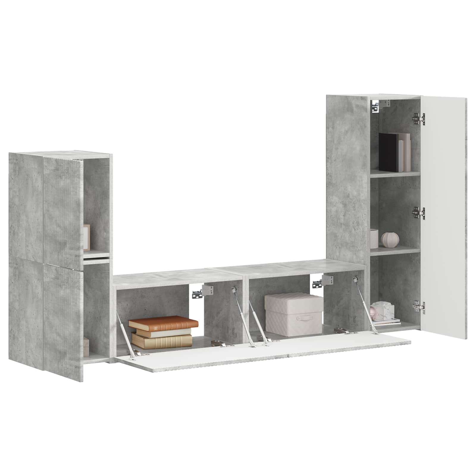 Tv-meubelset Wandgemonteerd 4 pcs Beton Grijs Bewerkt hout is nu te koop bij PeponiXL, paradijselijk wonen!