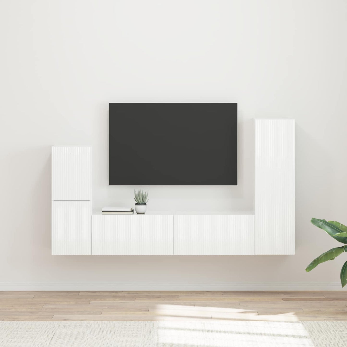 Tv-meubelset Wandgemonteerd 4 pcs Hoogglans wit Bewerkt hout is nu te koop bij PeponiXL, paradijselijk wonen!