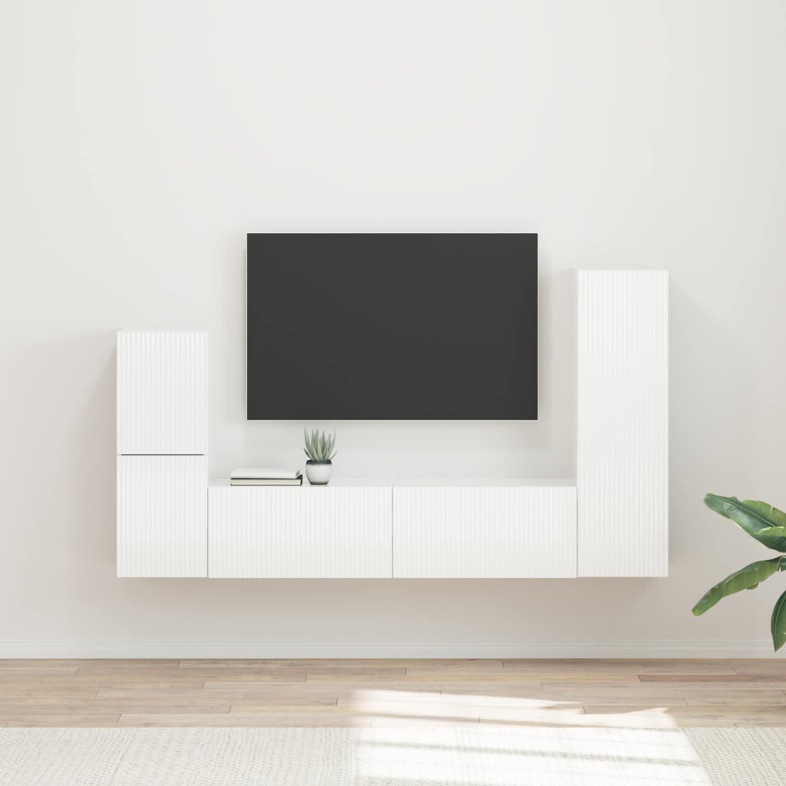 Tv-meubelset Wandgemonteerd 4 pcs Hoogglans wit Bewerkt hout is nu te koop bij PeponiXL, paradijselijk wonen!
