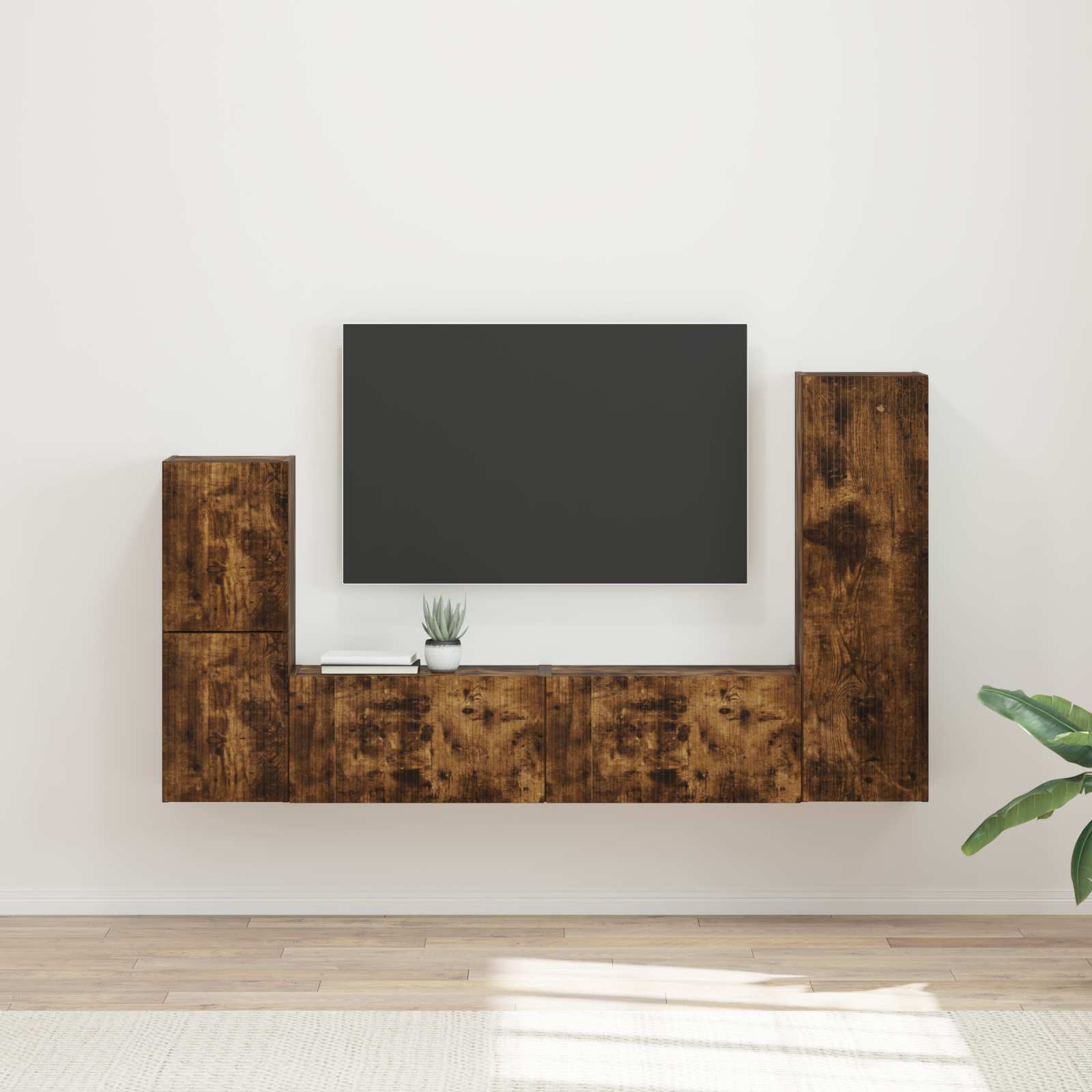 Tv-meubelset Wandgemonteerd 4 pcs Gerookt eiken Bewerkt hout is nu te koop bij PeponiXL, paradijselijk wonen!