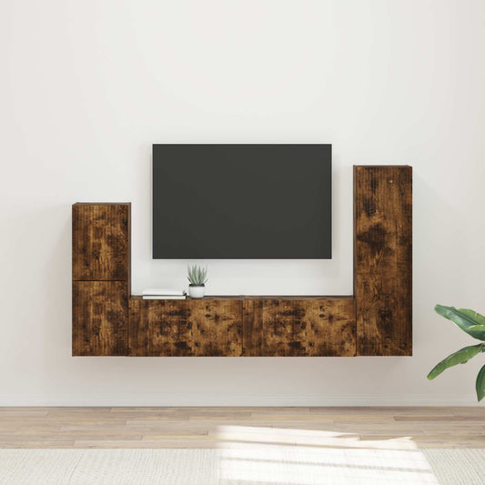 Tv-meubelset Wandgemonteerd 4 pcs Gerookt eiken Bewerkt hout is nu te koop bij PeponiXL, paradijselijk wonen!