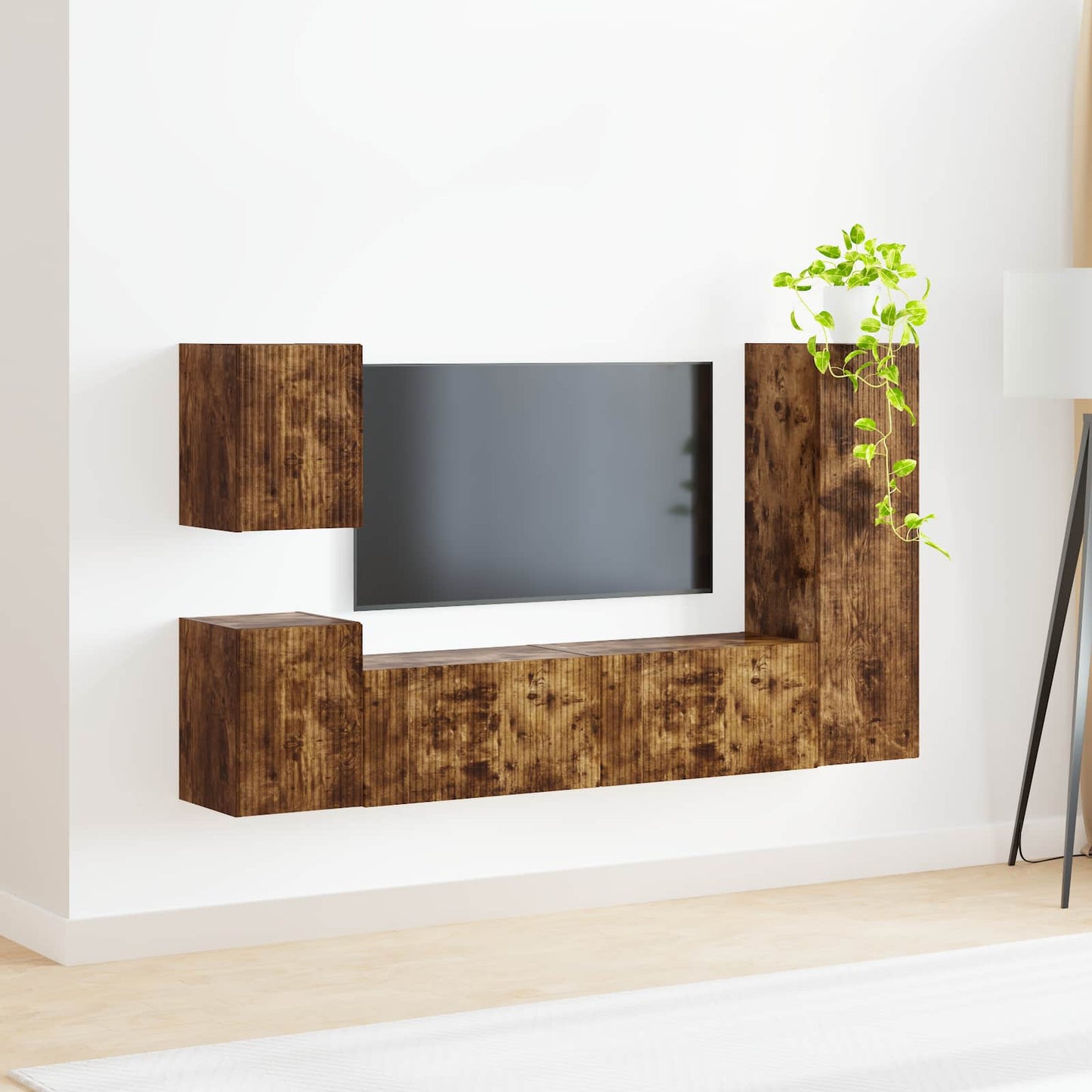 Tv-meubelset Wandgemonteerd 4 pcs Gerookt eiken Bewerkt hout is nu te koop bij PeponiXL, paradijselijk wonen!