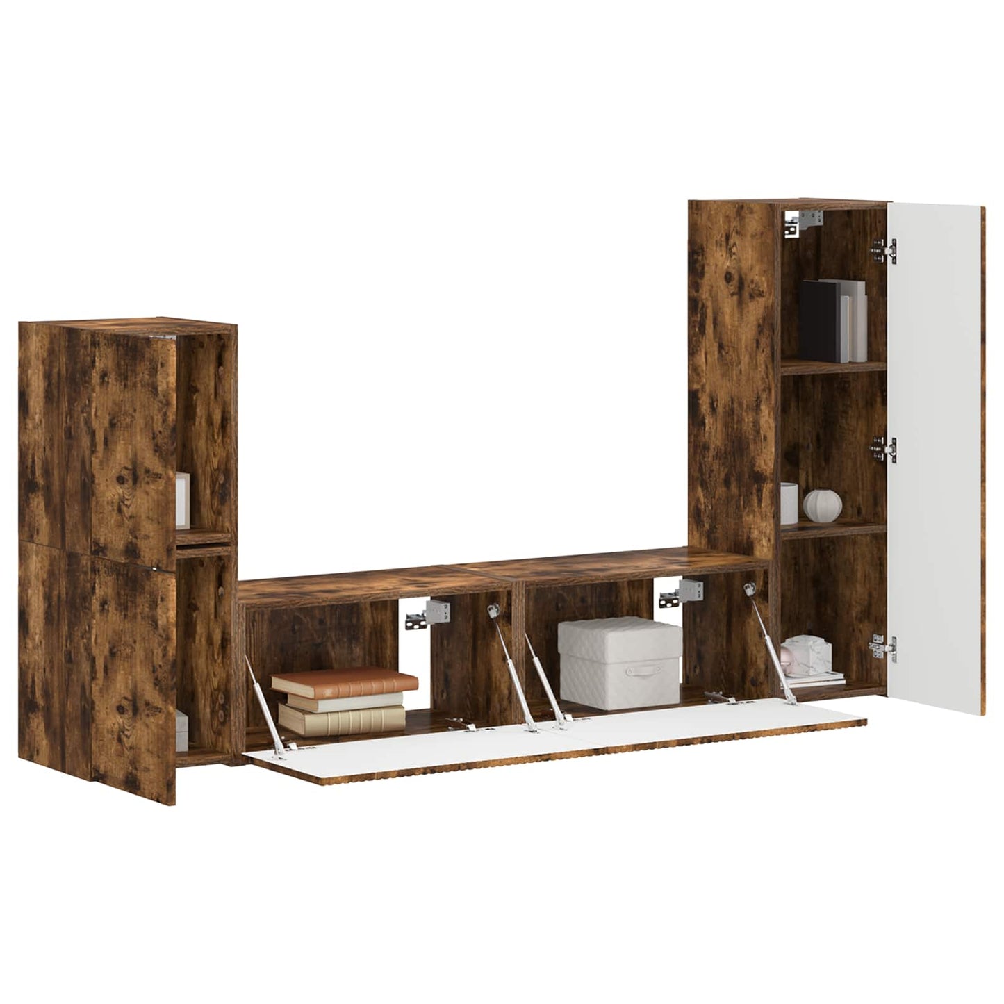 Tv-meubelset Wandgemonteerd 4 pcs Gerookt eiken Bewerkt hout is nu te koop bij PeponiXL, paradijselijk wonen!