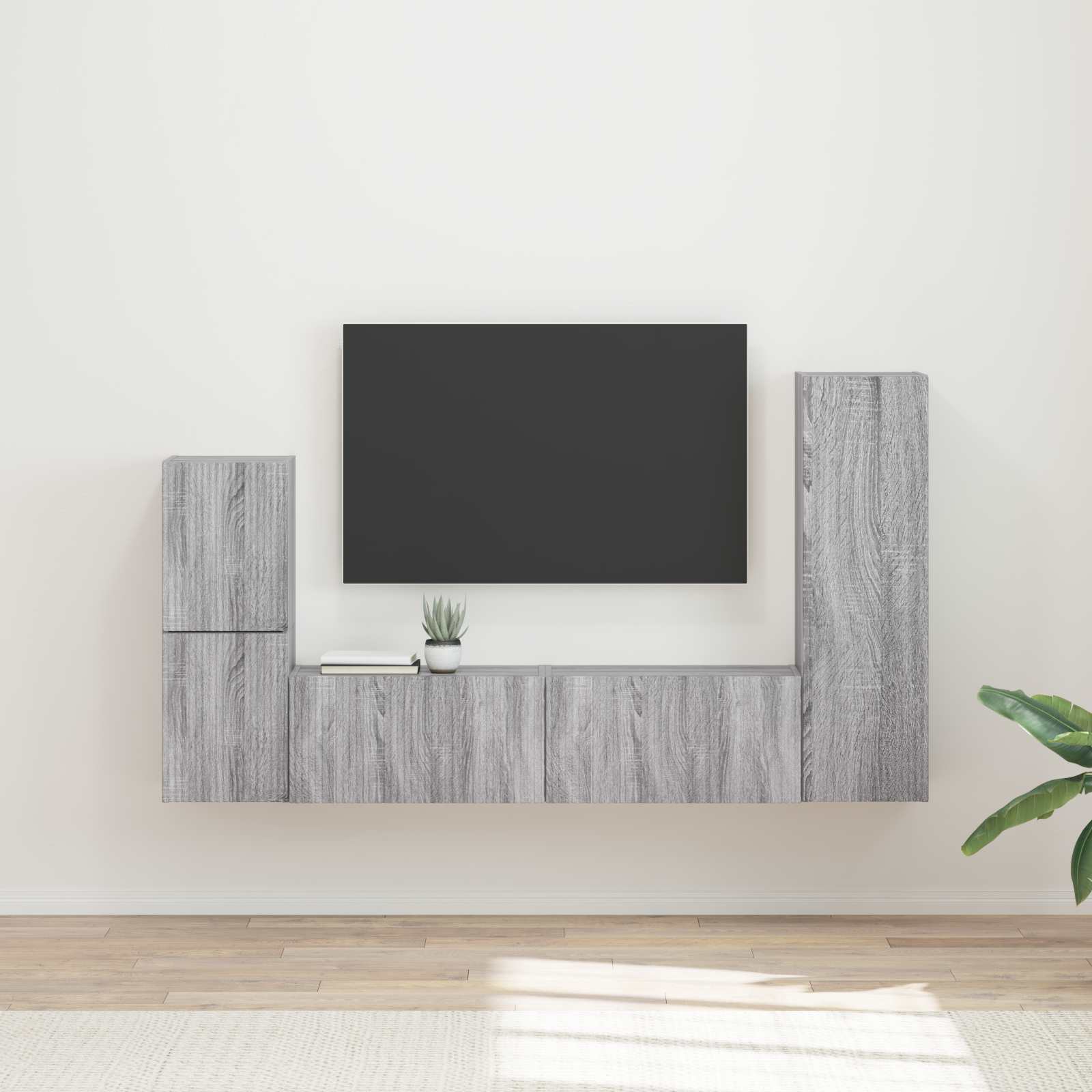 Tv-meubelset Wandgemonteerd 4 pcs Grijs Sonoma Bewerkt hout is nu te koop bij PeponiXL, paradijselijk wonen!