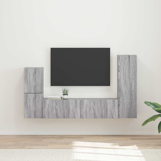 Tv-meubelset Wandgemonteerd 4 pcs Grijs Sonoma Bewerkt hout is nu te koop bij PeponiXL, paradijselijk wonen!