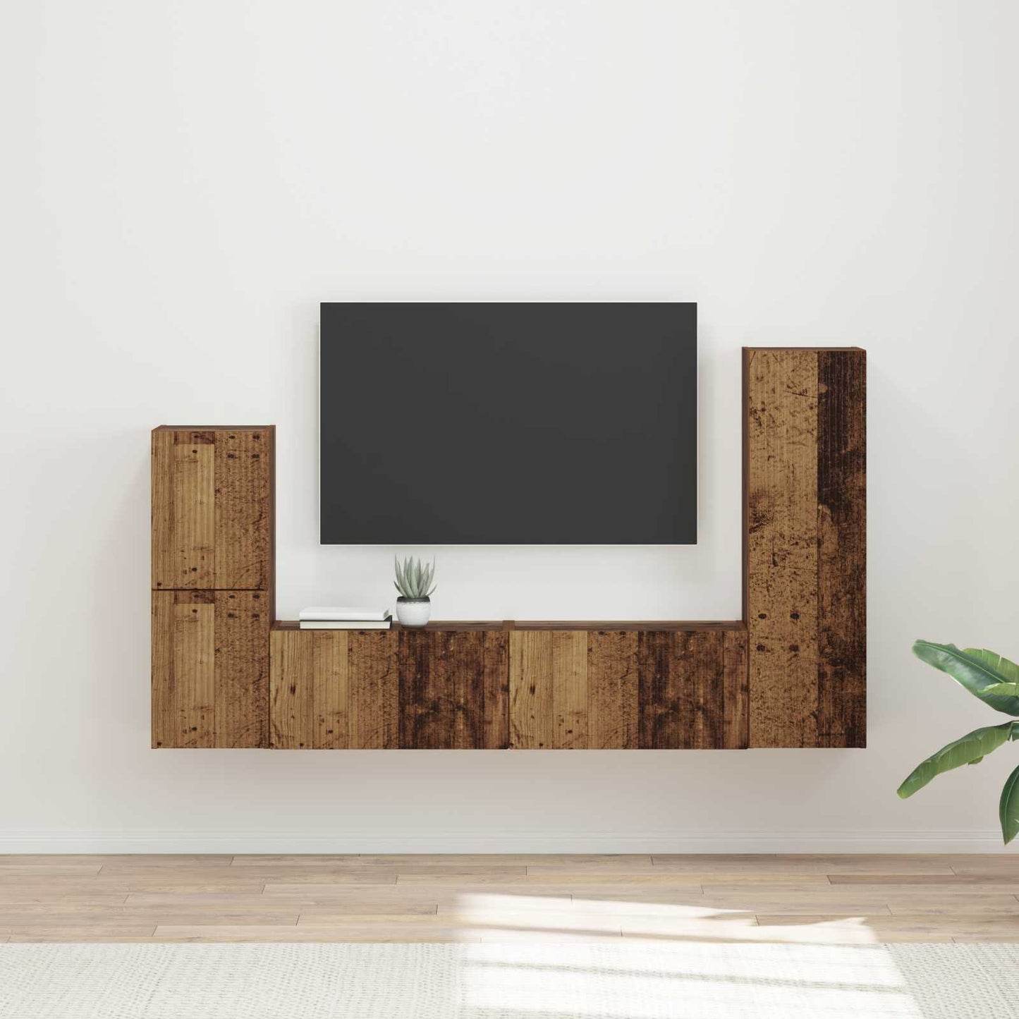 Tv-meubelset Wandgemonteerd 4 pcs Oudhout Bewerkt hout is nu te koop bij PeponiXL, paradijselijk wonen!