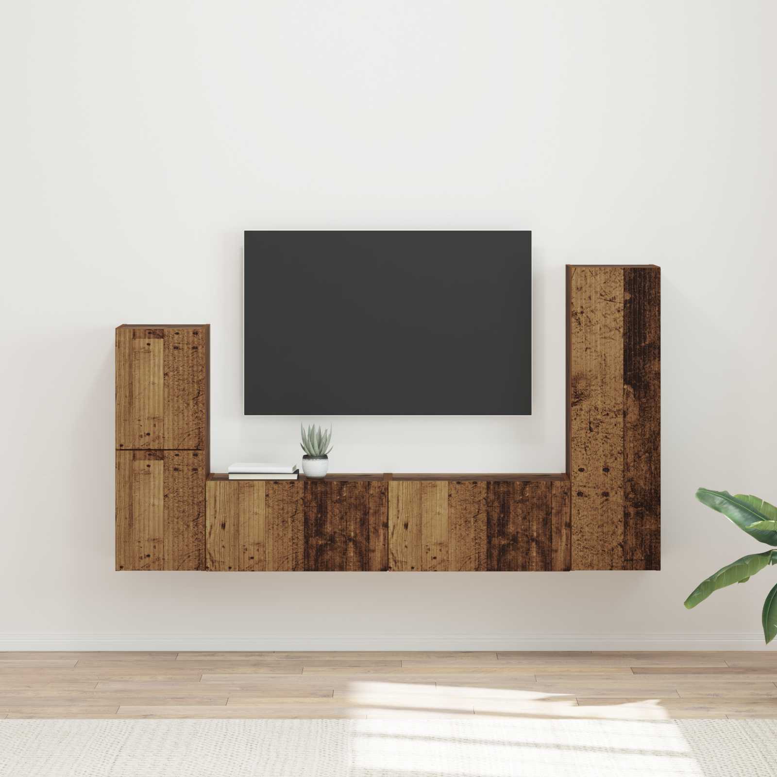 Tv-meubelset Wandgemonteerd 4 pcs Oudhout Bewerkt hout is nu te koop bij PeponiXL, paradijselijk wonen!