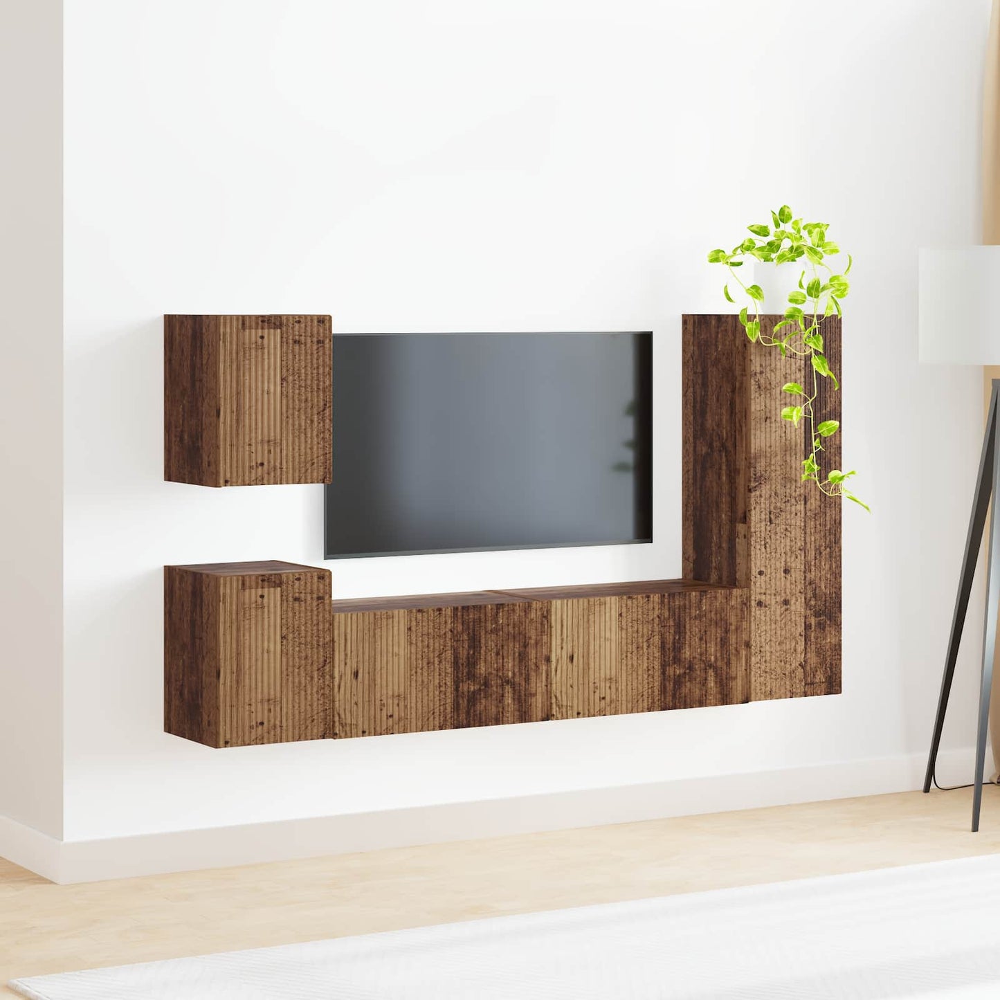 Tv-meubelset Wandgemonteerd 4 pcs Oudhout Bewerkt hout is nu te koop bij PeponiXL, paradijselijk wonen!