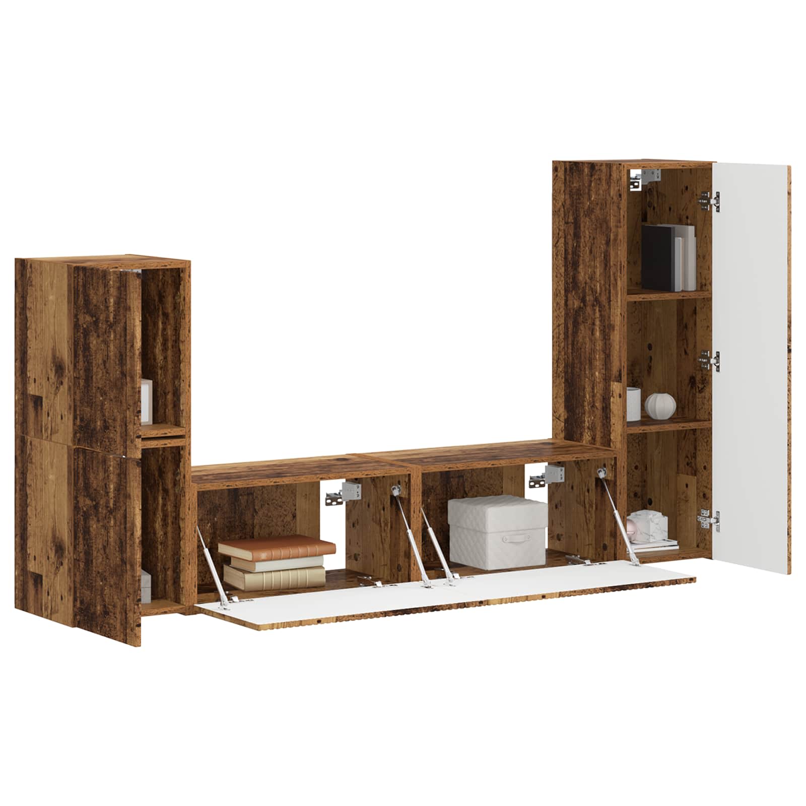 Tv-meubelset Wandgemonteerd 4 pcs Oudhout Bewerkt hout is nu te koop bij PeponiXL, paradijselijk wonen!
