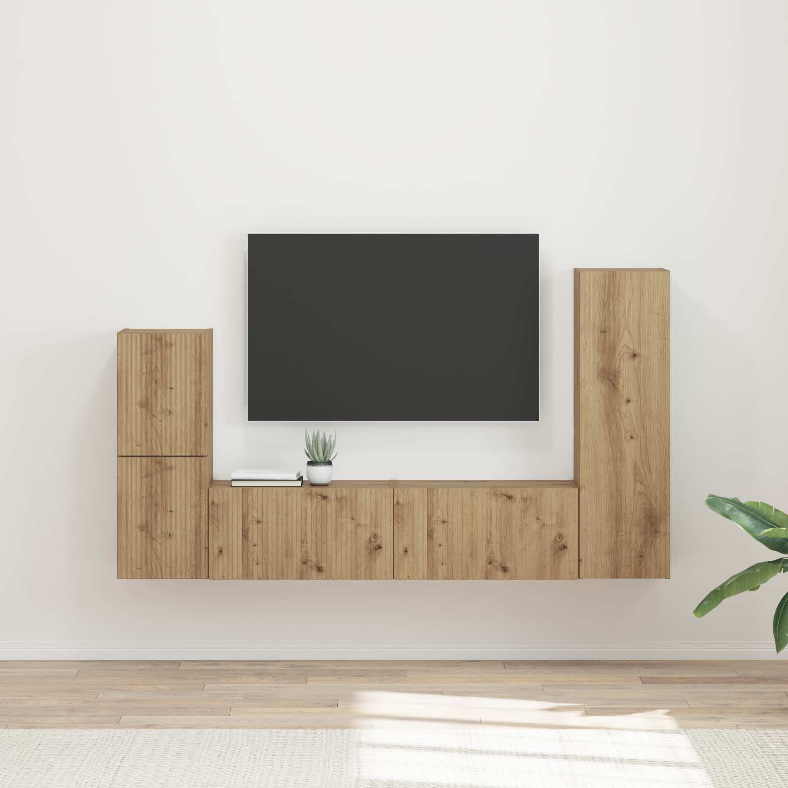 Tv-meubelset Wandgemonteerd 4 pcs Artisan Eiken Bewerkt hout is nu te koop bij PeponiXL, paradijselijk wonen!