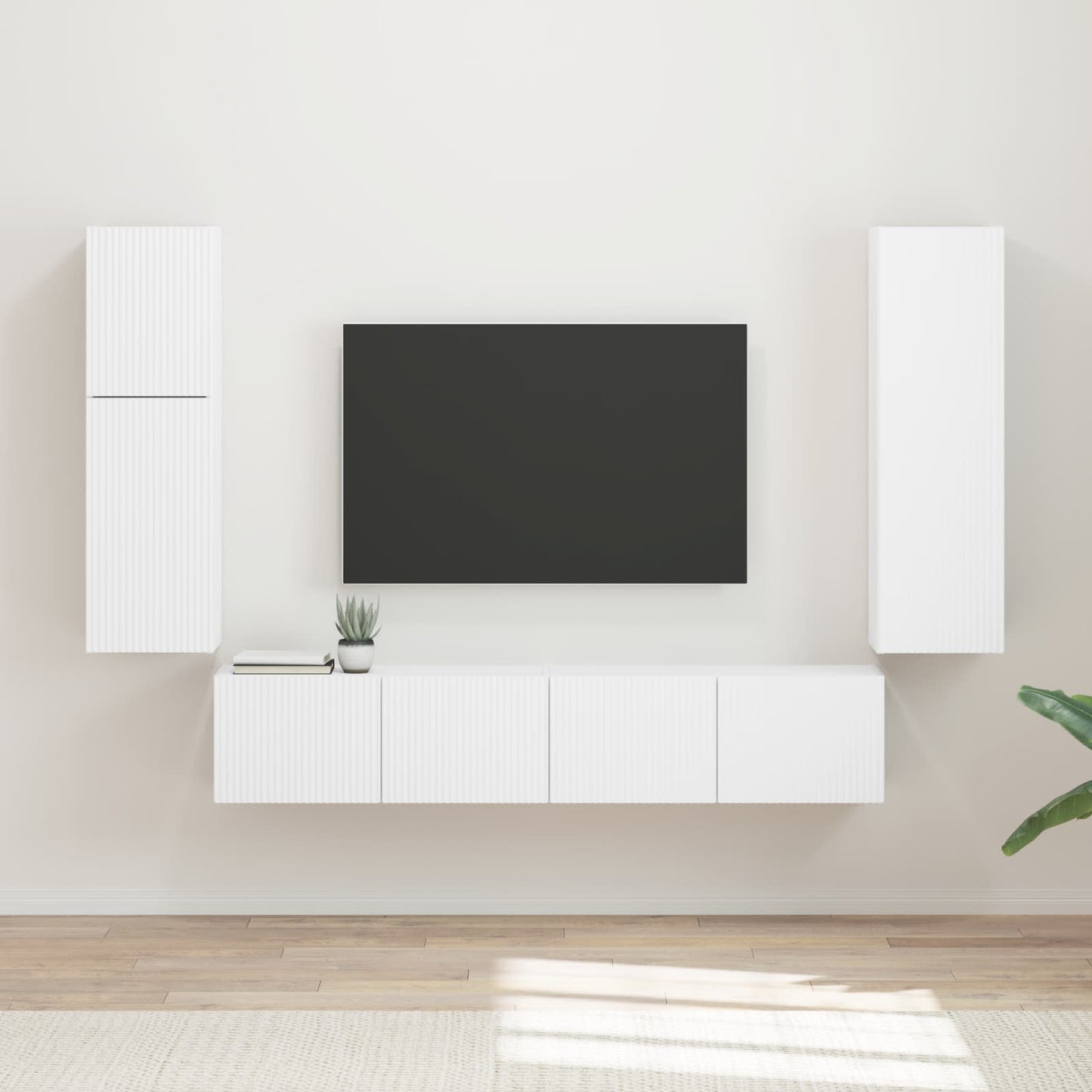 Tv-meubelset Wandgemonteerd 4 pcs Wit Bewerkt hout is nu te koop bij PeponiXL, paradijselijk wonen!