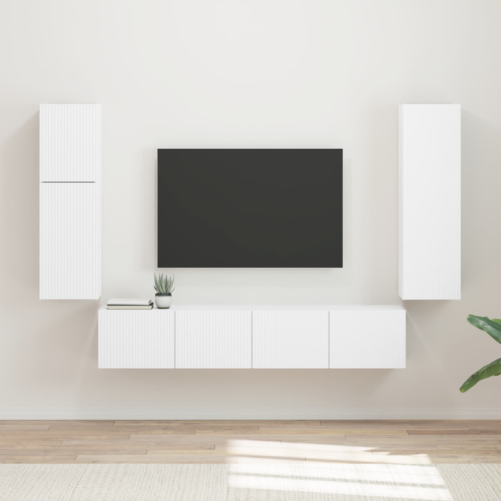 Tv-meubelset Wandgemonteerd 4 pcs Wit Bewerkt hout is nu te koop bij PeponiXL, paradijselijk wonen!