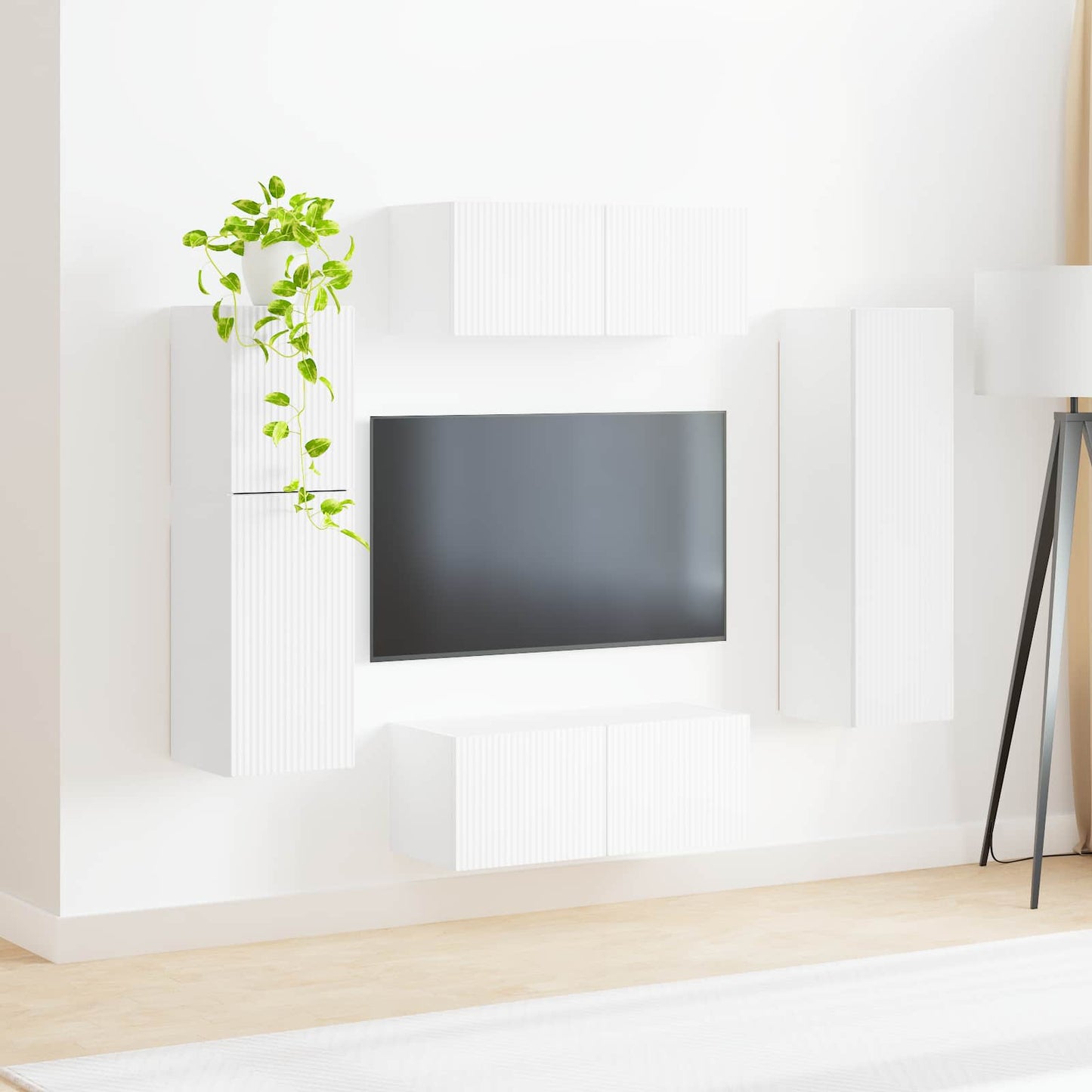 Tv-meubelset Wandgemonteerd 4 pcs Wit Bewerkt hout is nu te koop bij PeponiXL, paradijselijk wonen!