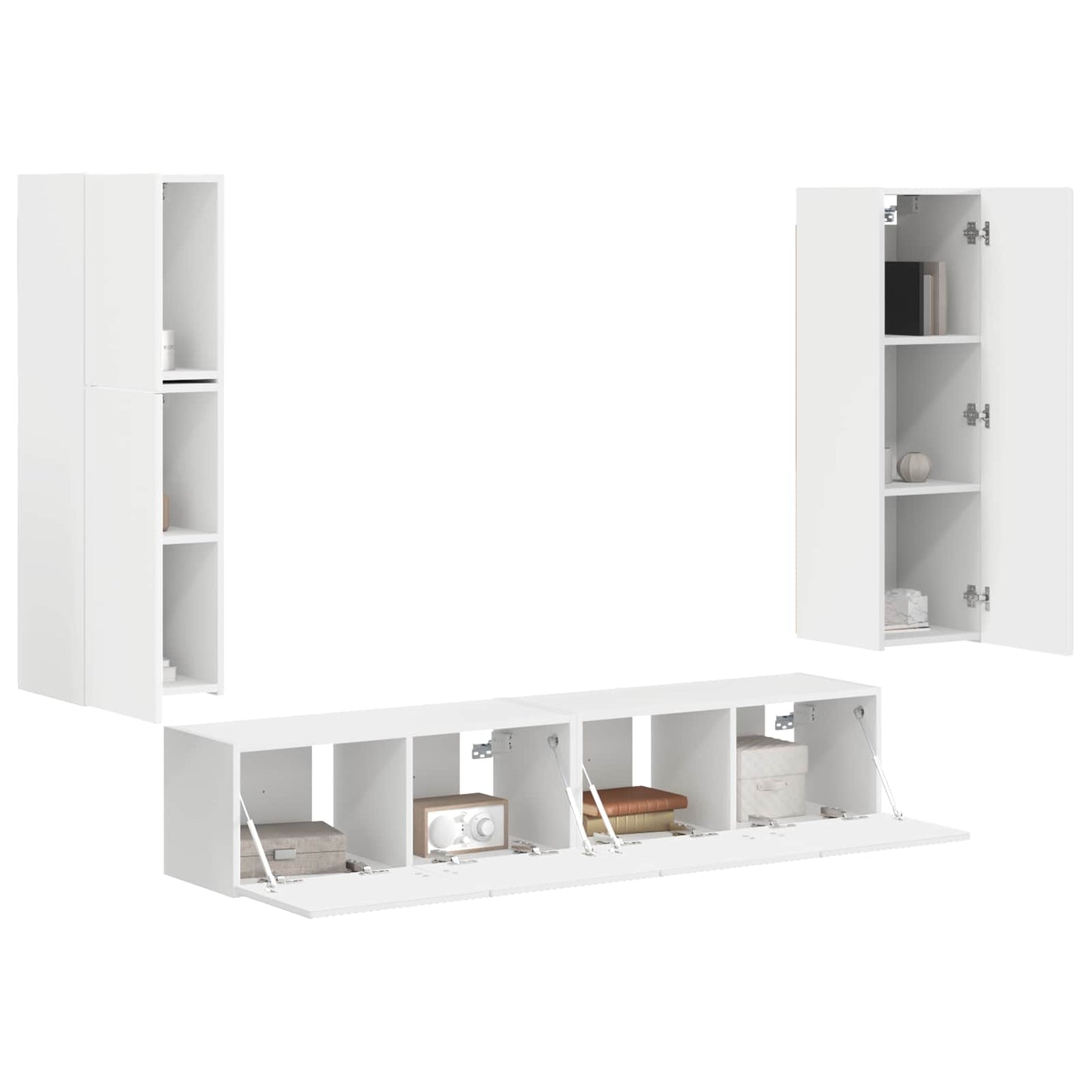 Tv-meubelset Wandgemonteerd 4 pcs Wit Bewerkt hout is nu te koop bij PeponiXL, paradijselijk wonen!