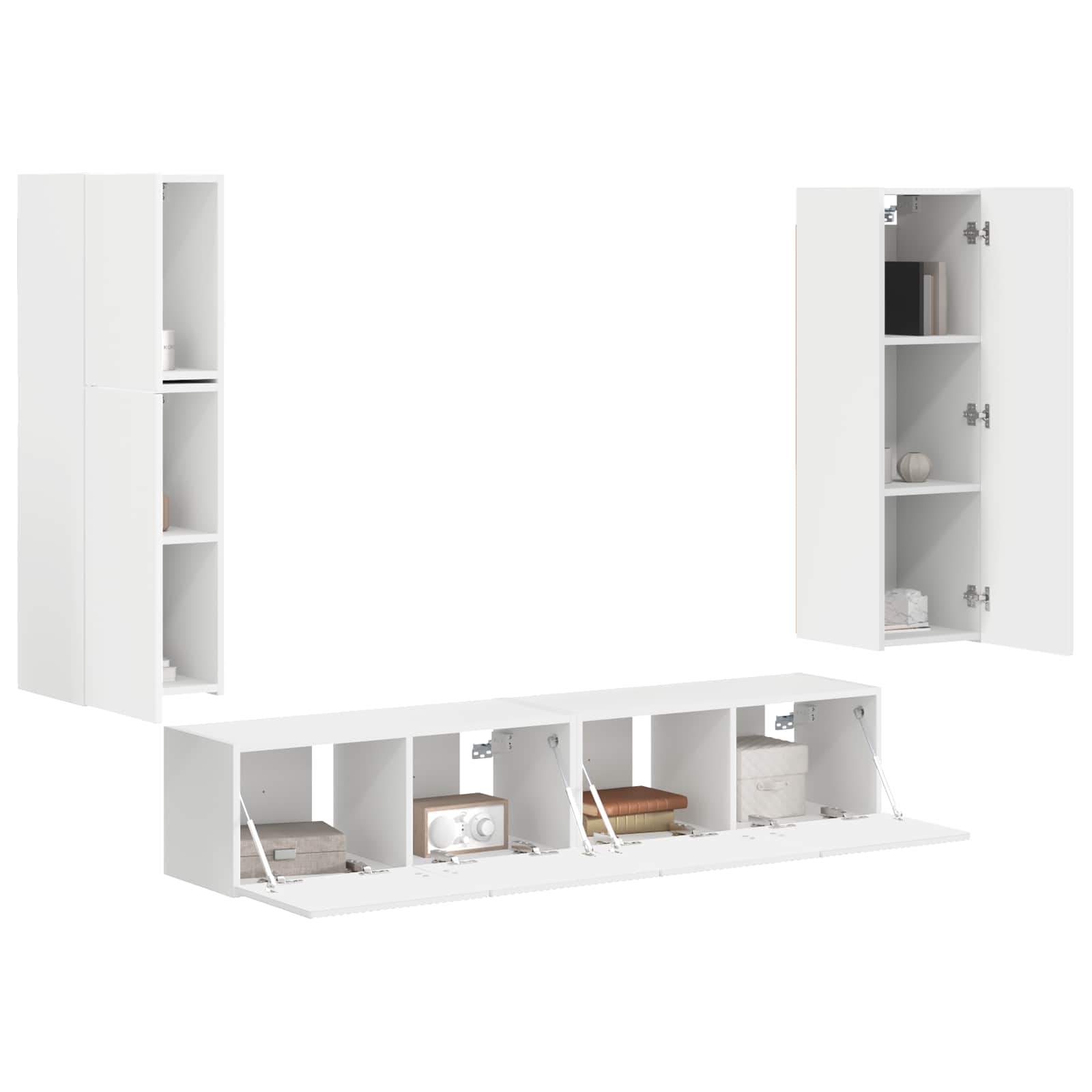 Tv-meubelset Wandgemonteerd 4 pcs Wit Bewerkt hout is nu te koop bij PeponiXL, paradijselijk wonen!