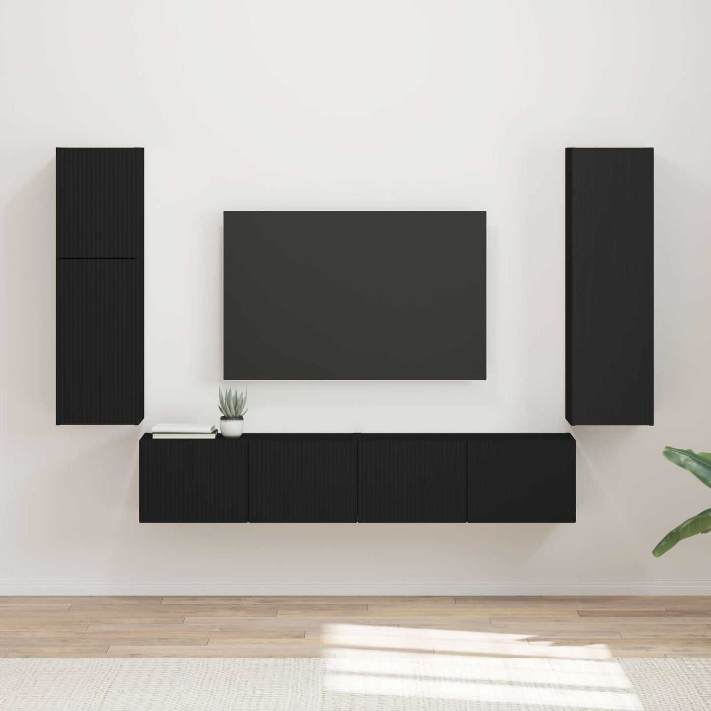 Tv-meubelset Wandgemonteerd 4 pcs Zwart Bewerkt hout is nu te koop bij PeponiXL, paradijselijk wonen!