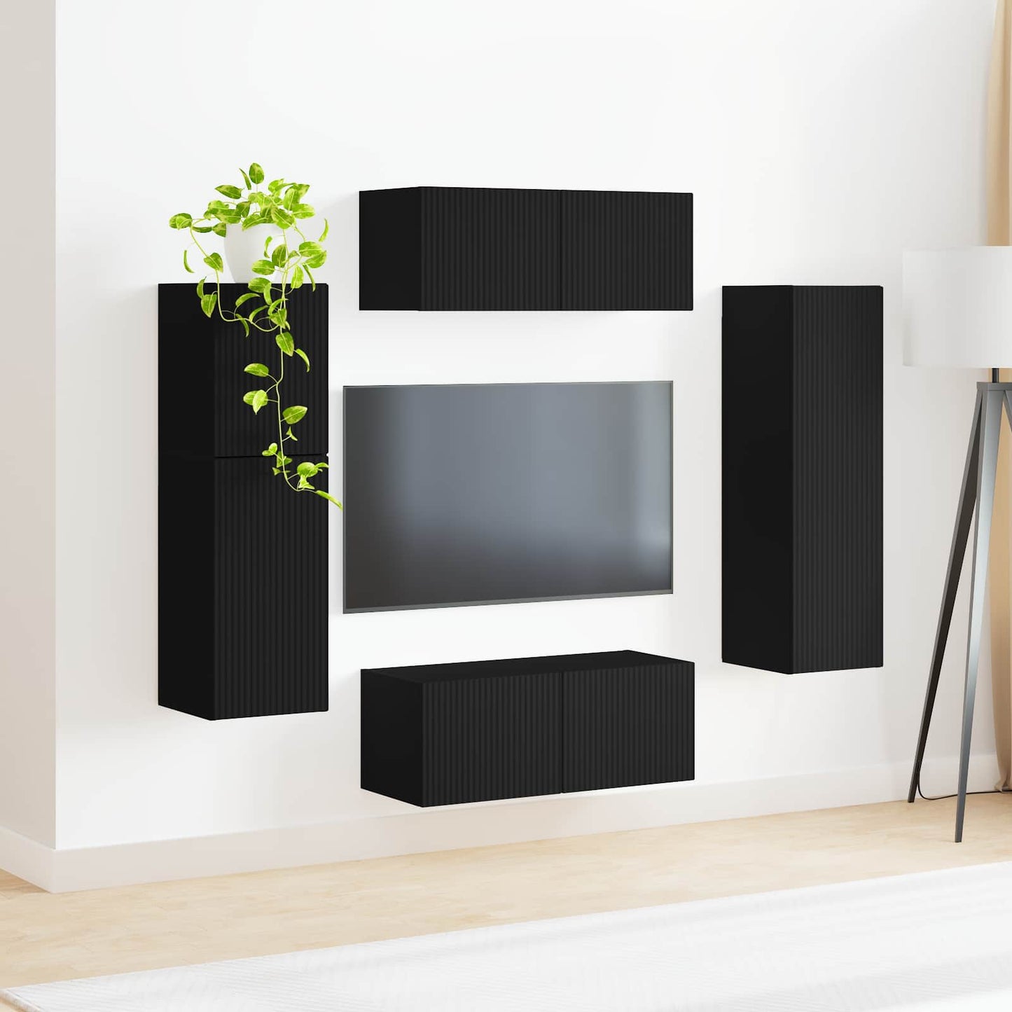 Tv-meubelset Wandgemonteerd 4 pcs Zwart Bewerkt hout is nu te koop bij PeponiXL, paradijselijk wonen!